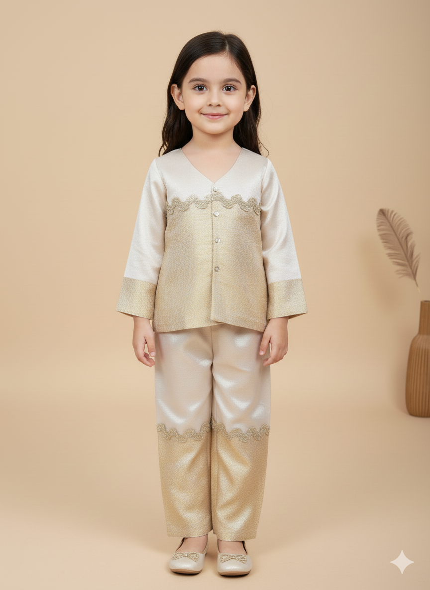 Kids Cream & Gold Brocade Ethnic Set