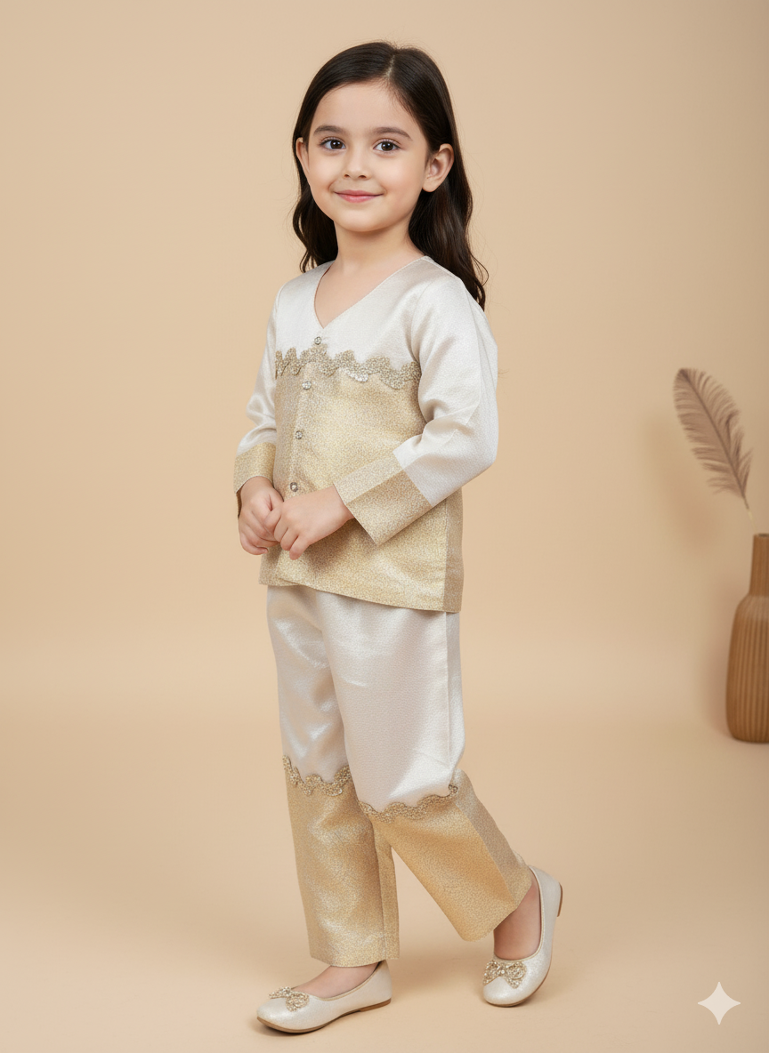Kids Cream & Gold Brocade Ethnic Set