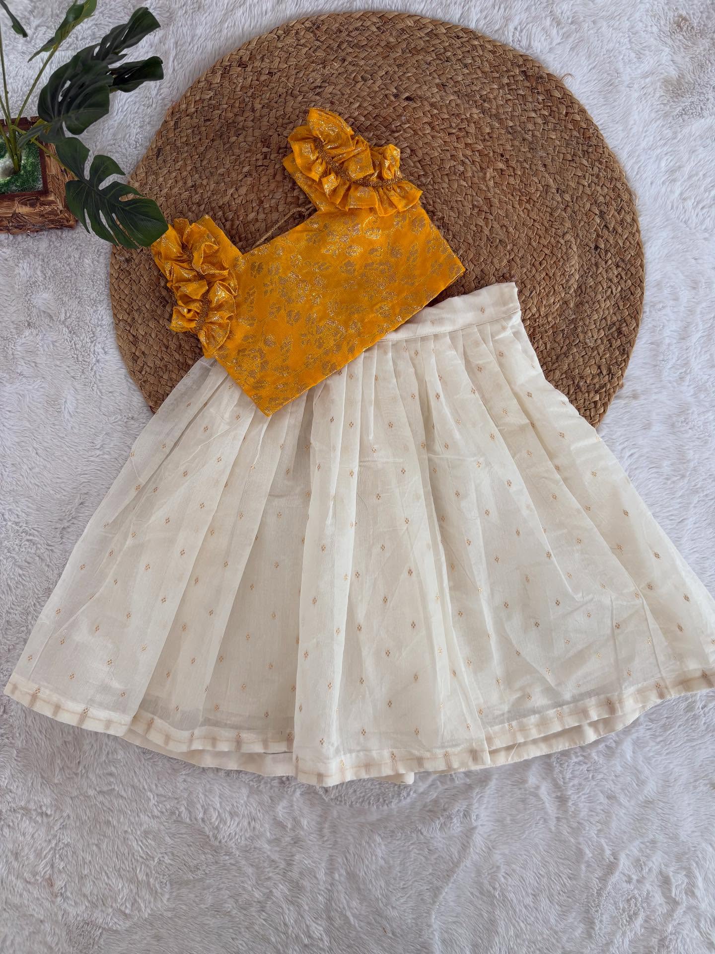 Kids Brocade Top with Ivory Skirt Set (3 Colors)