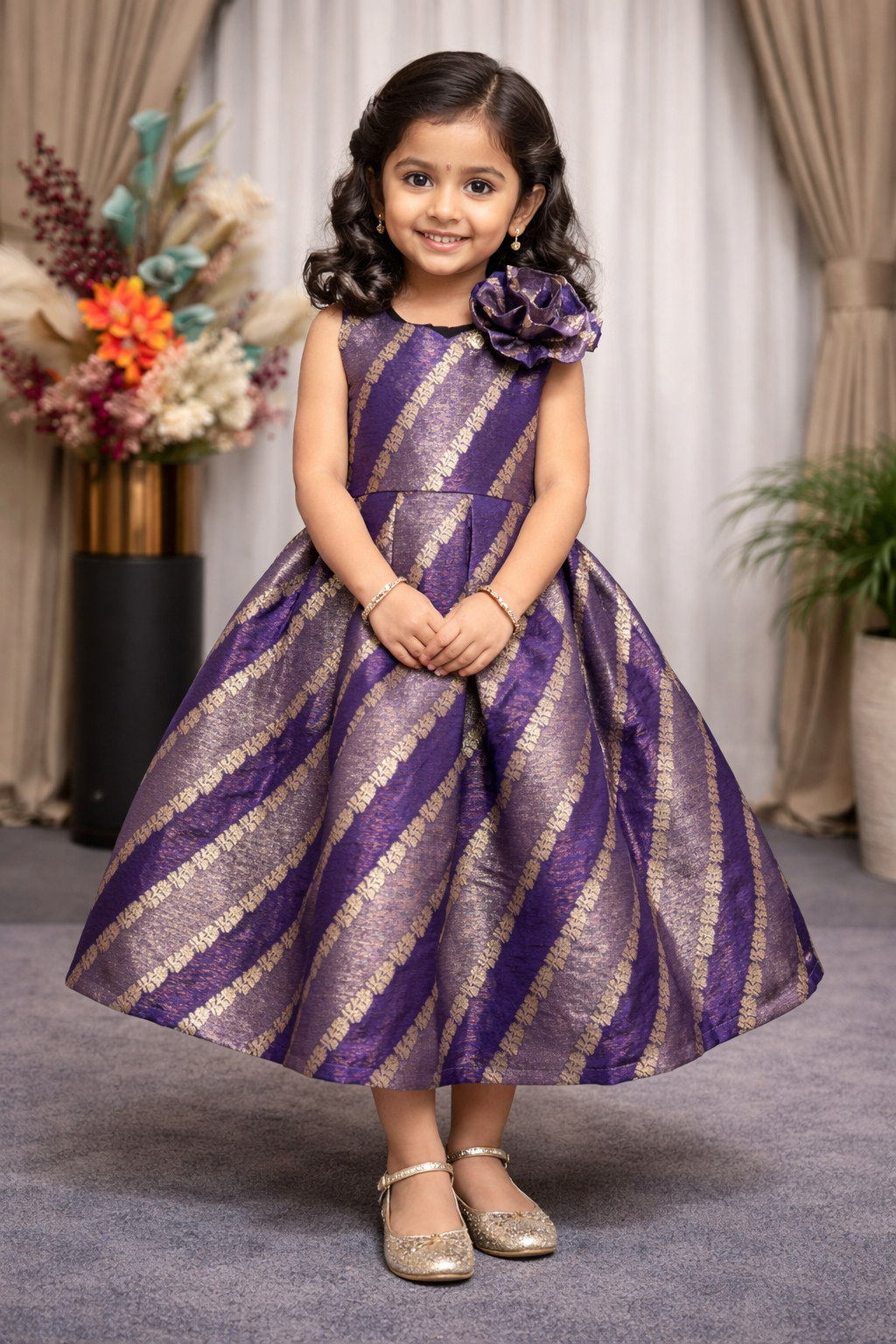 Baby Girl Purple & Gold Party Wear Frock