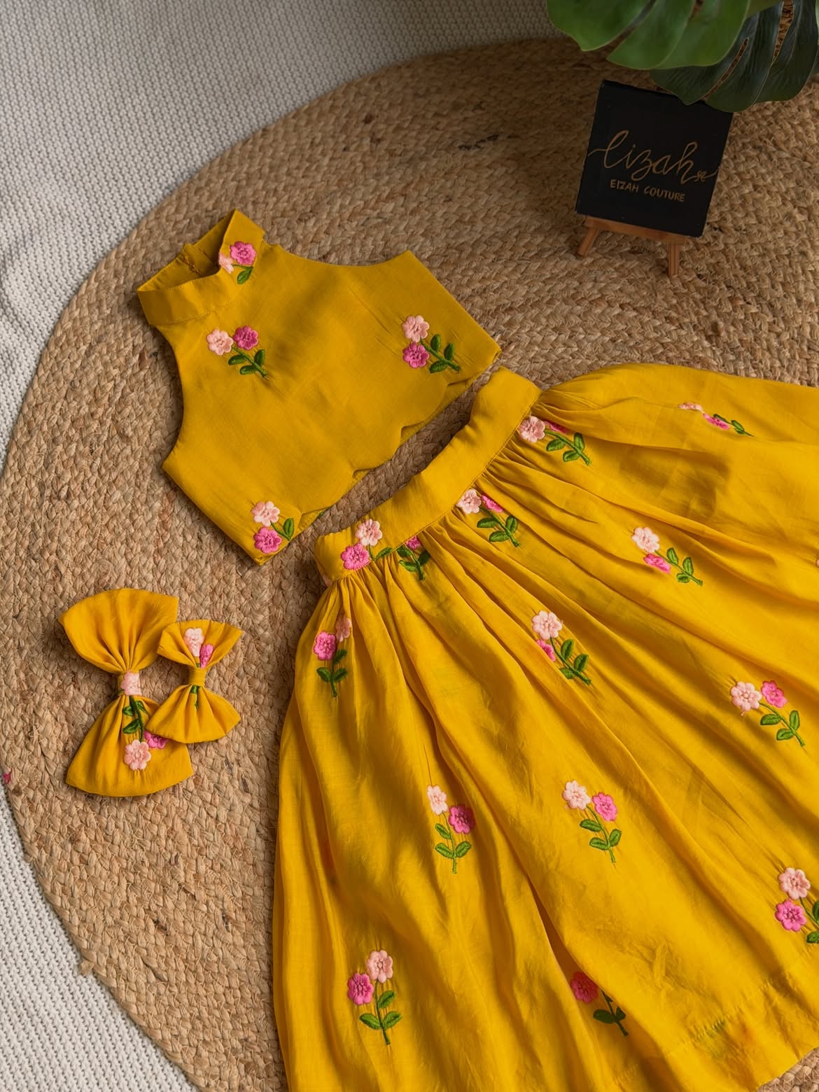 Blooming Sunshine – Floral Embroidered Girls Lehenga Set