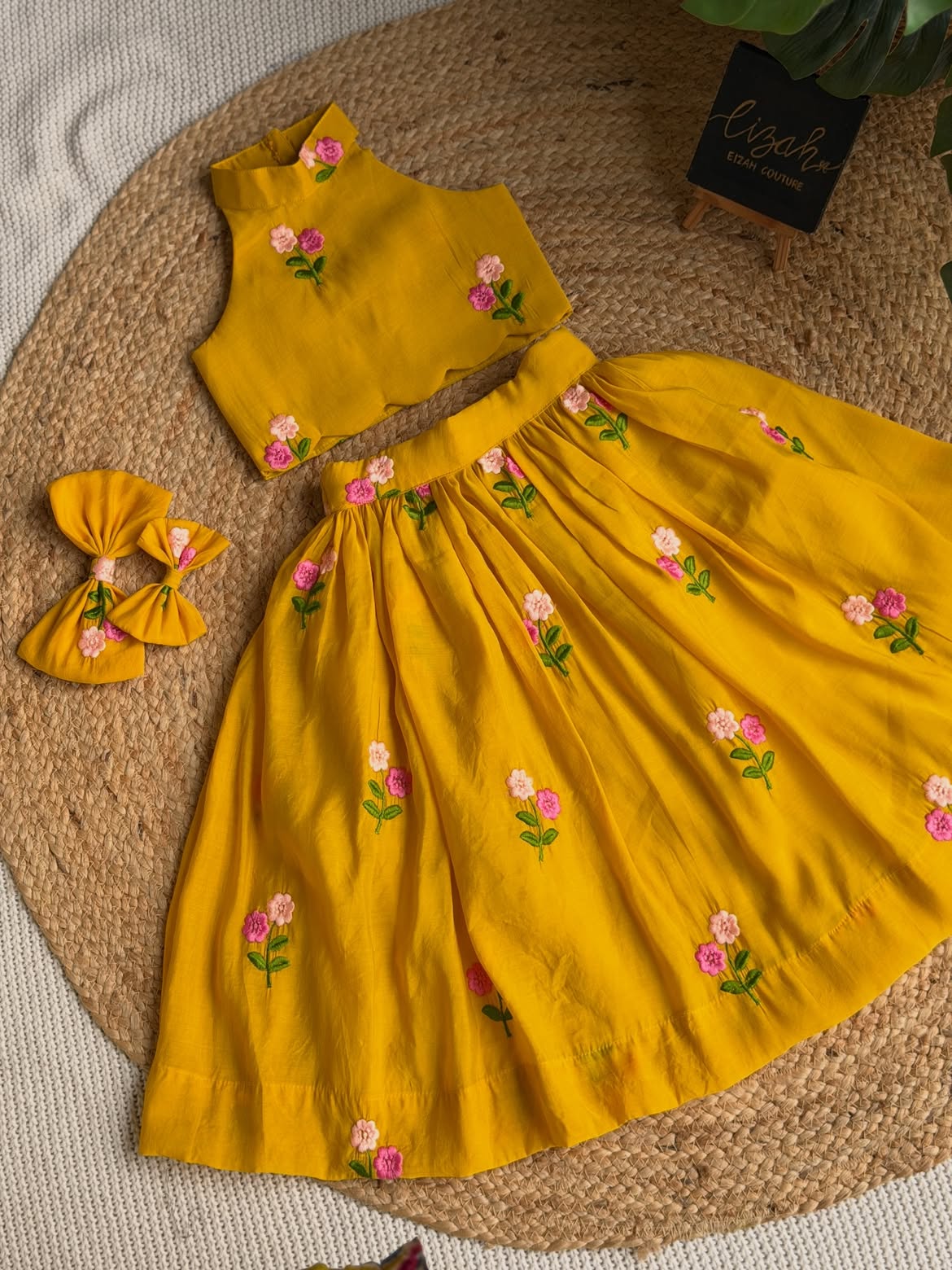 Blooming Sunshine – Floral Embroidered Girls Lehenga Set