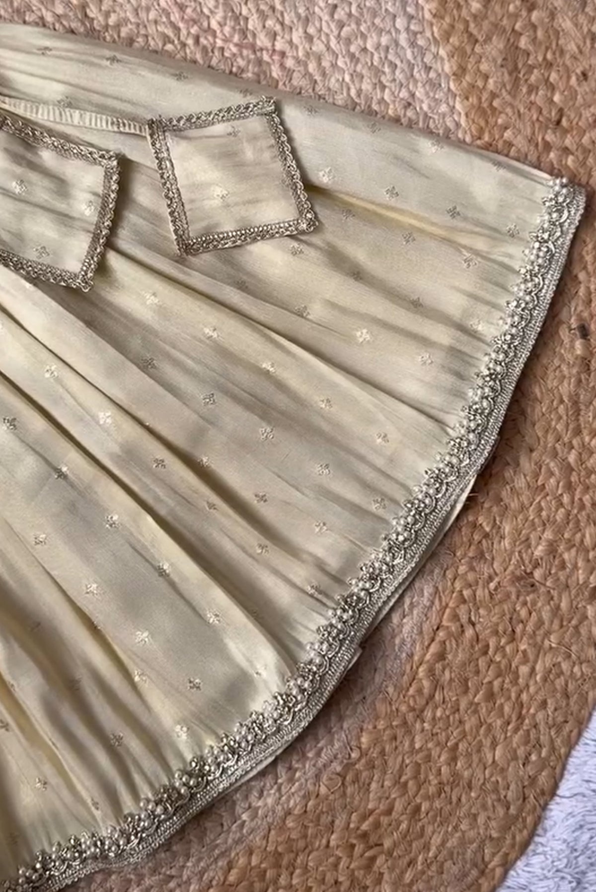 Ivory Sparkle – Elegant Pearl Embellished Kids Lehenga Choli