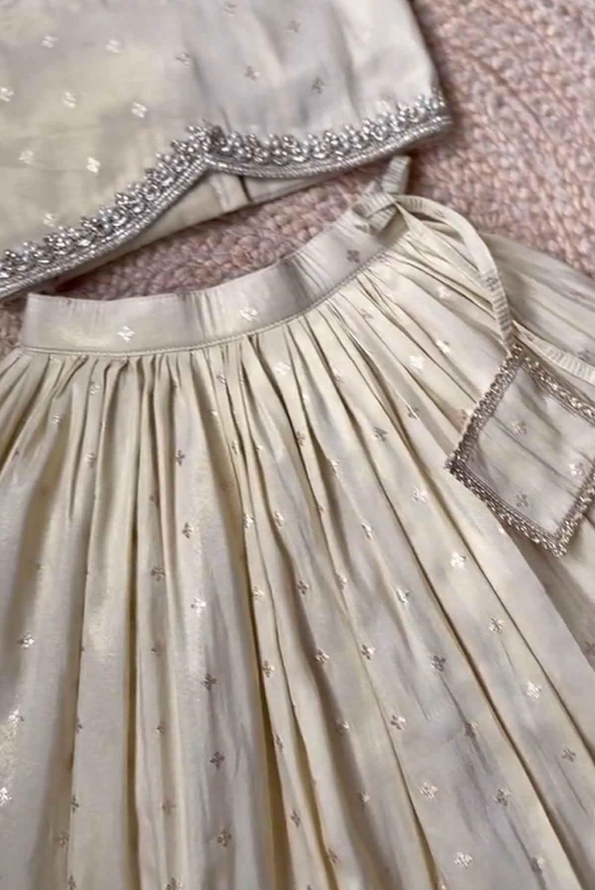 Ivory Sparkle – Elegant Pearl Embellished Kids Lehenga Choli