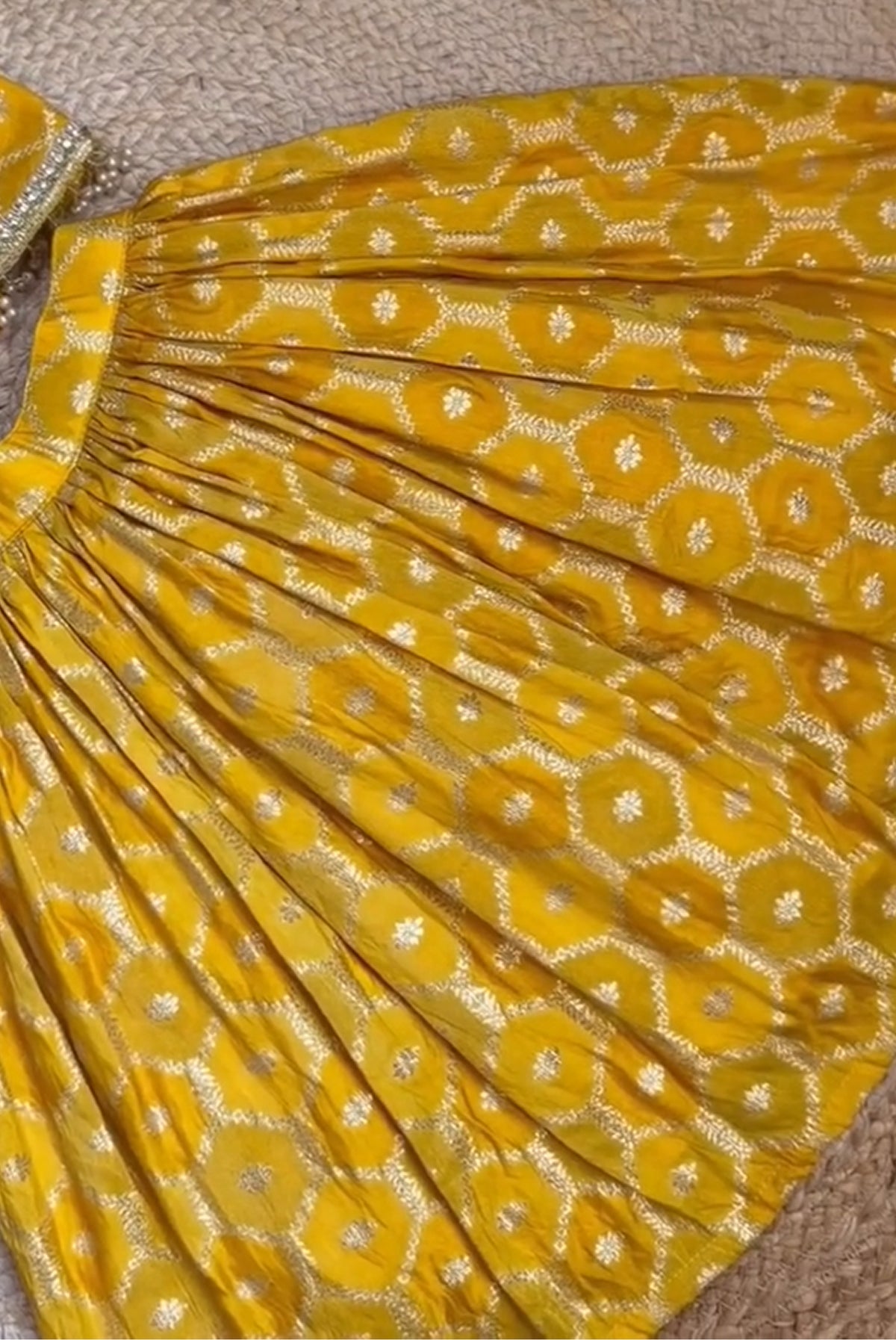 Mustard Yellow Floral Printed Embellished Lehenga Choli Set for Girls