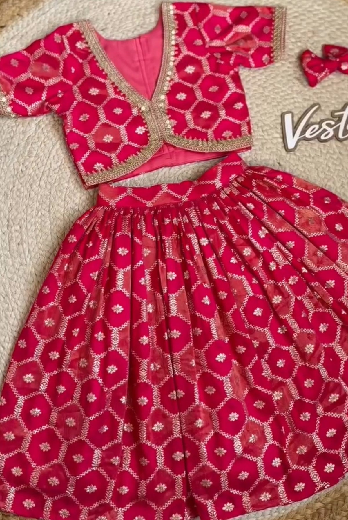 Rani Pink Floral Printed Embroidered Lehenga Choli Set for Girls