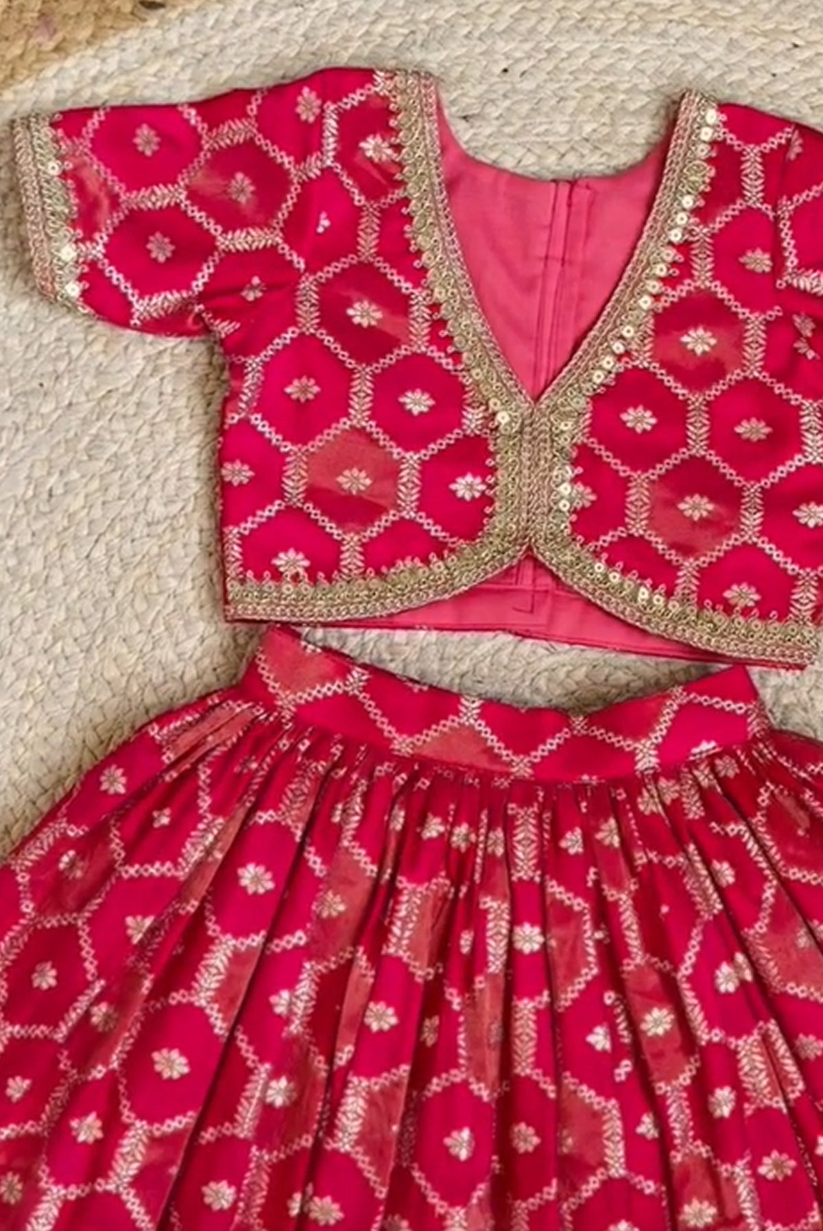 Rani Pink Floral Printed Embroidered Lehenga Choli Set for Girls