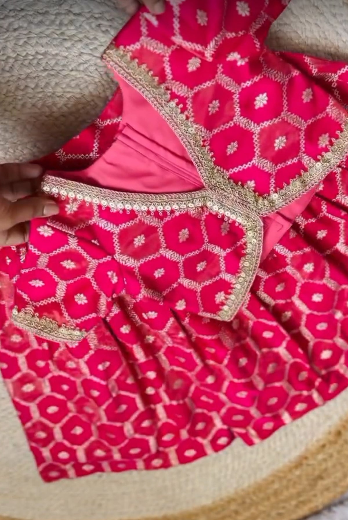 Rani Pink Floral Printed Embroidered Lehenga Choli Set for Girls