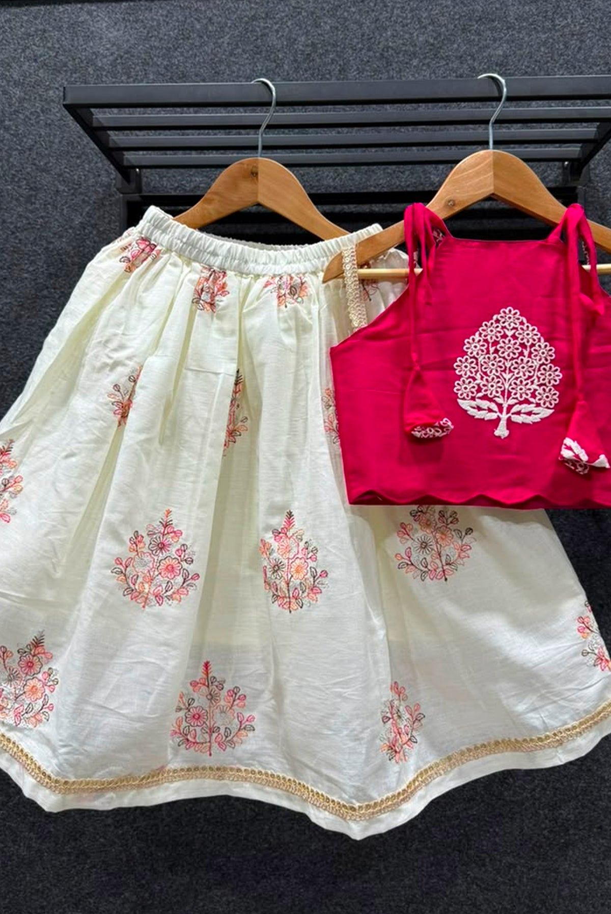 Rani Blossom – Floral Embroidered Skirt & Top Set