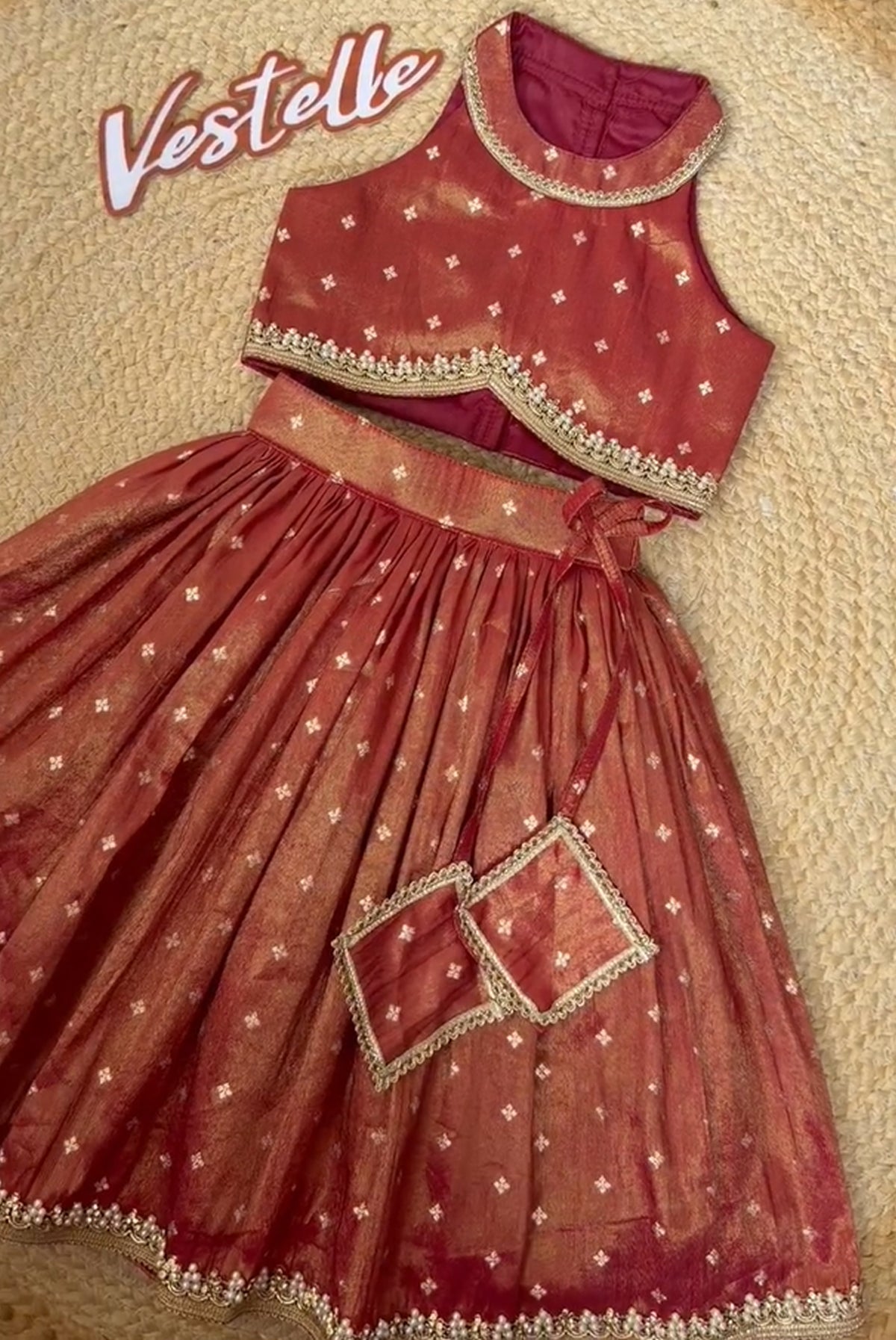 Maroon Pearl Border Printed Designer Lehenga Choli Set for Girls