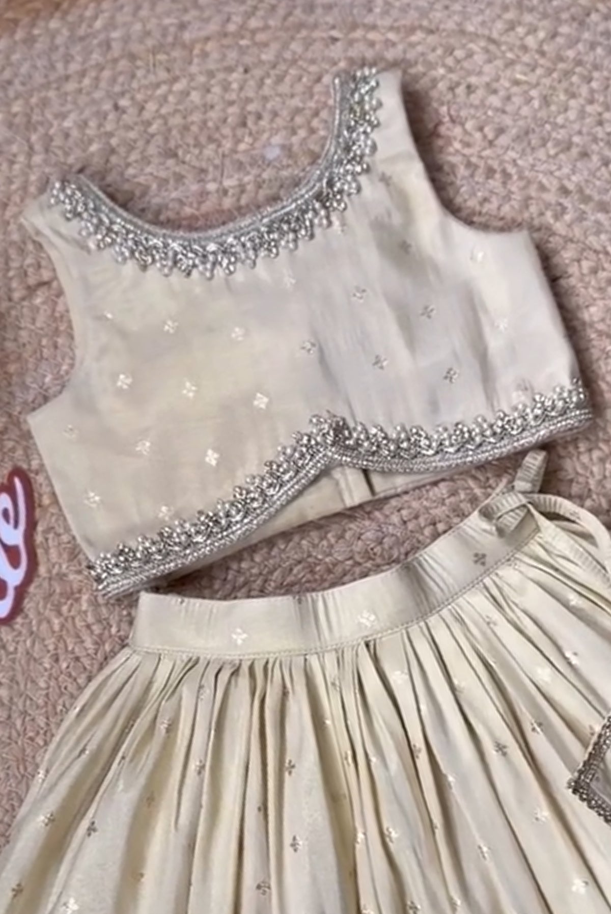 Ivory Sparkle – Elegant Pearl Embellished Kids Lehenga Choli