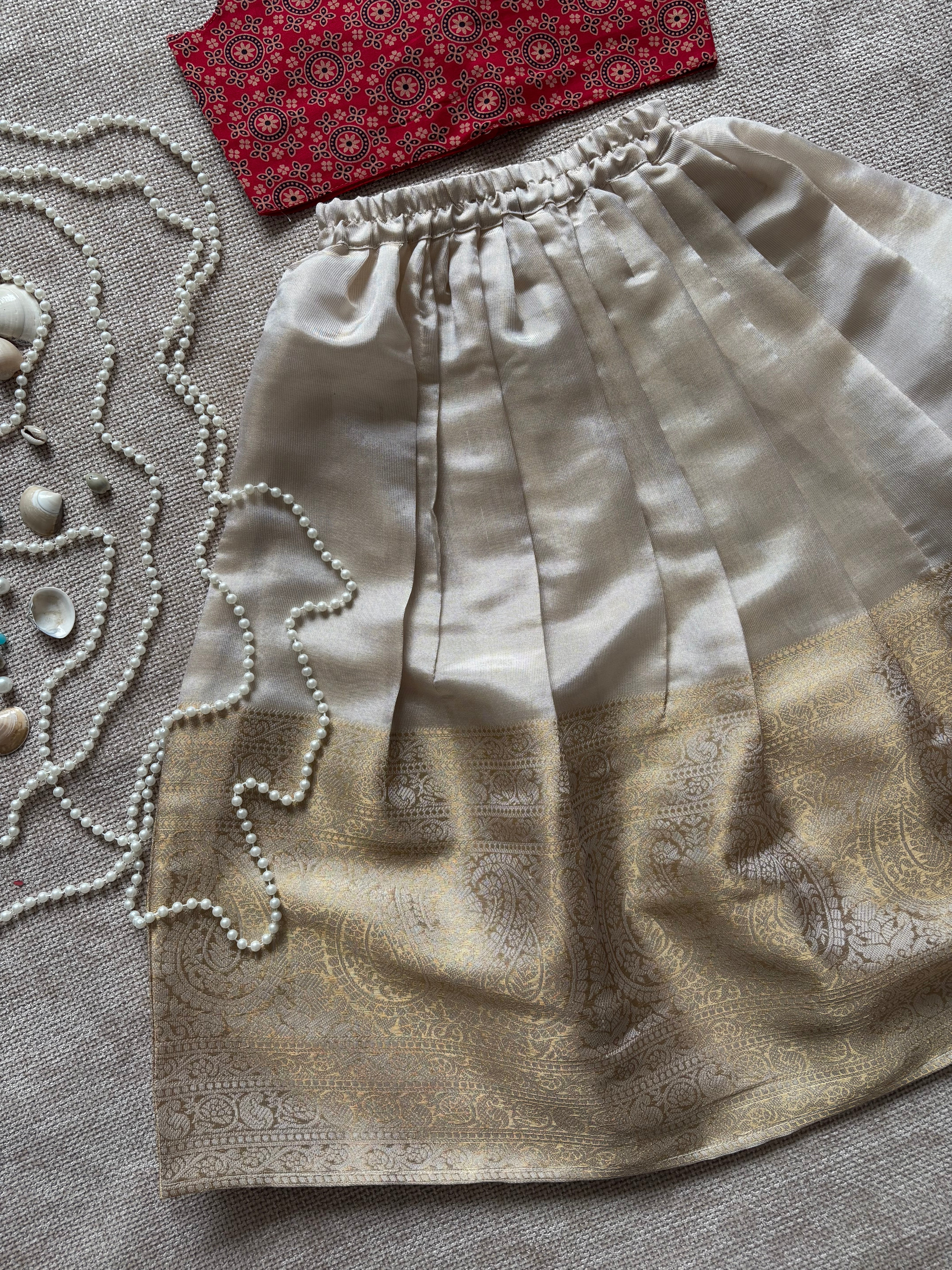 Brocade Skirt & Pour Cotton Printed Top