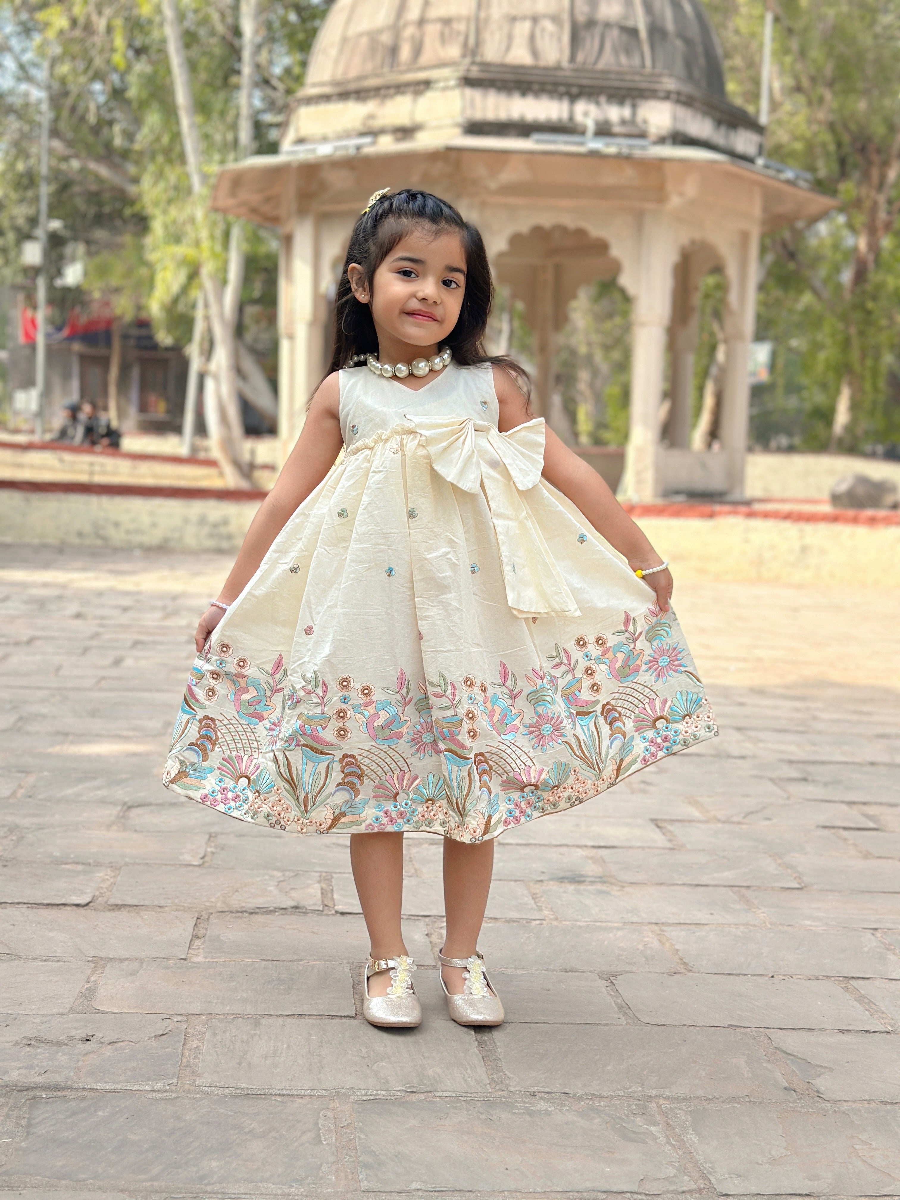 “Premium Cotton Floral Embroidered Party Wear Frock for Girls”