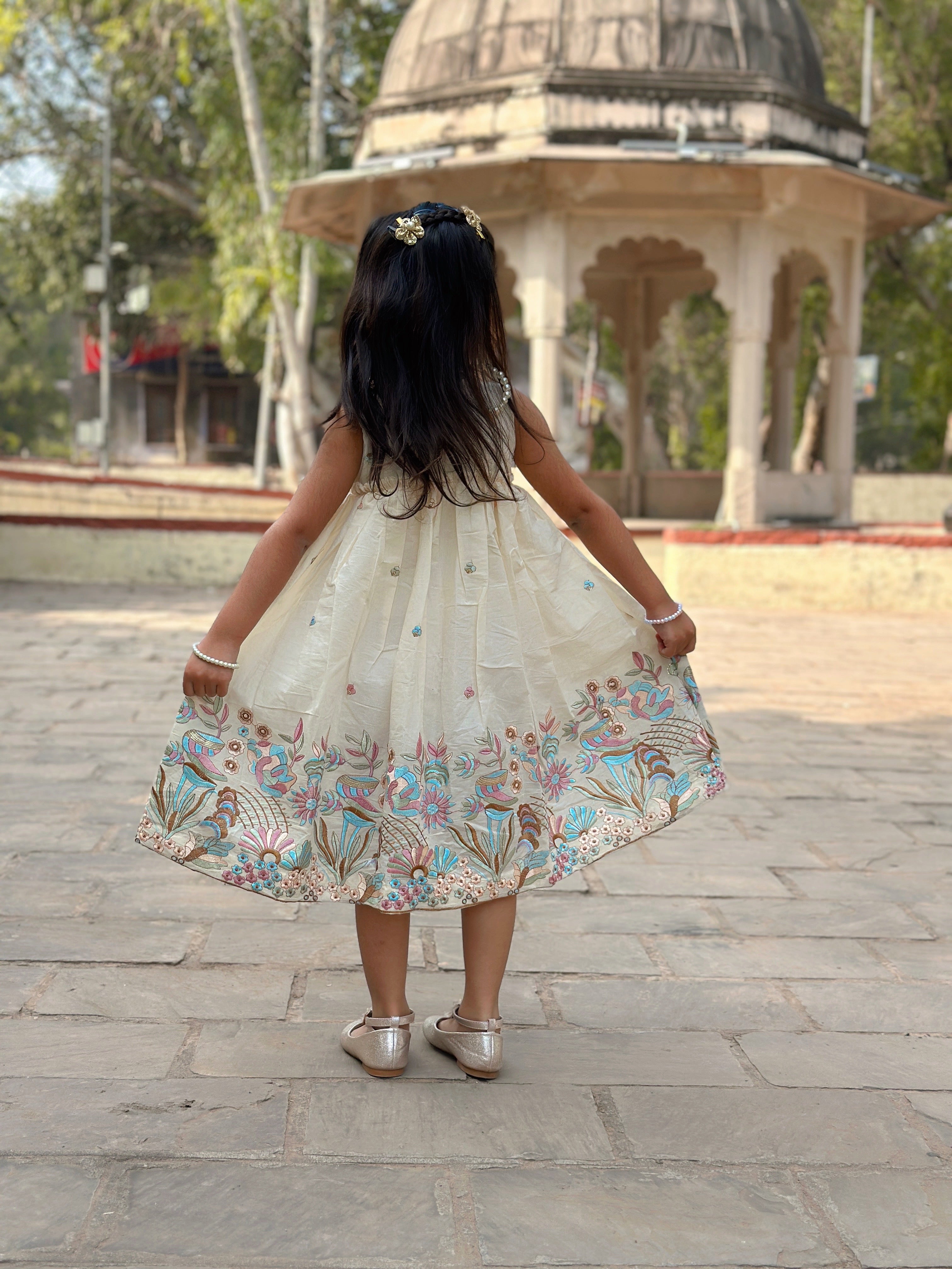 “Premium Cotton Floral Embroidered Party Wear Frock for Girls”