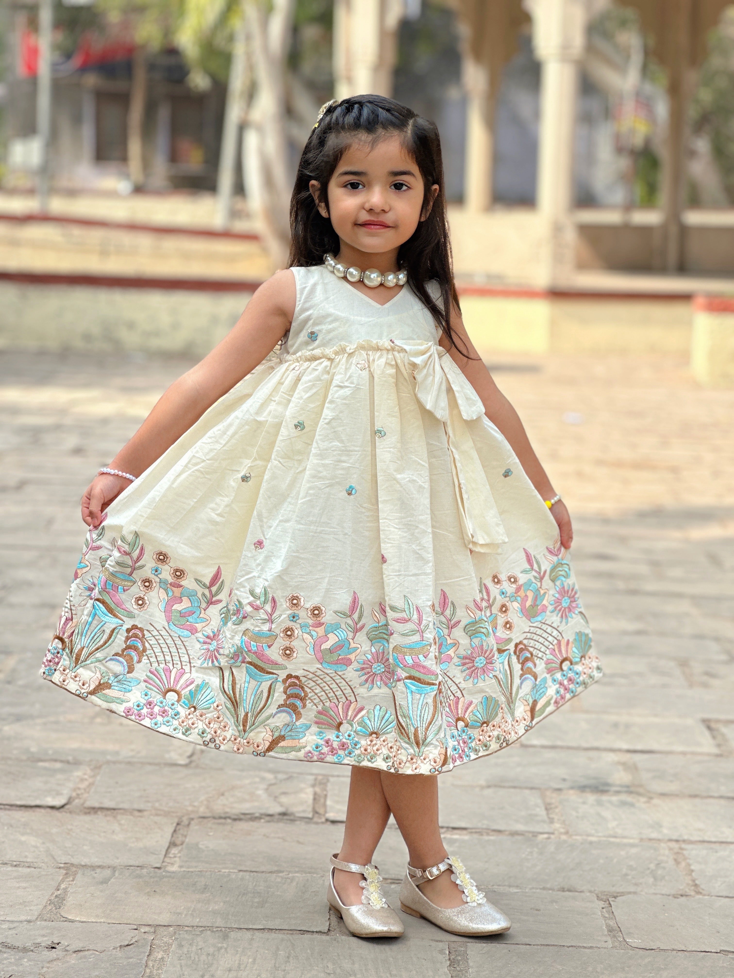 “Premium Cotton Floral Embroidered Party Wear Frock for Girls”