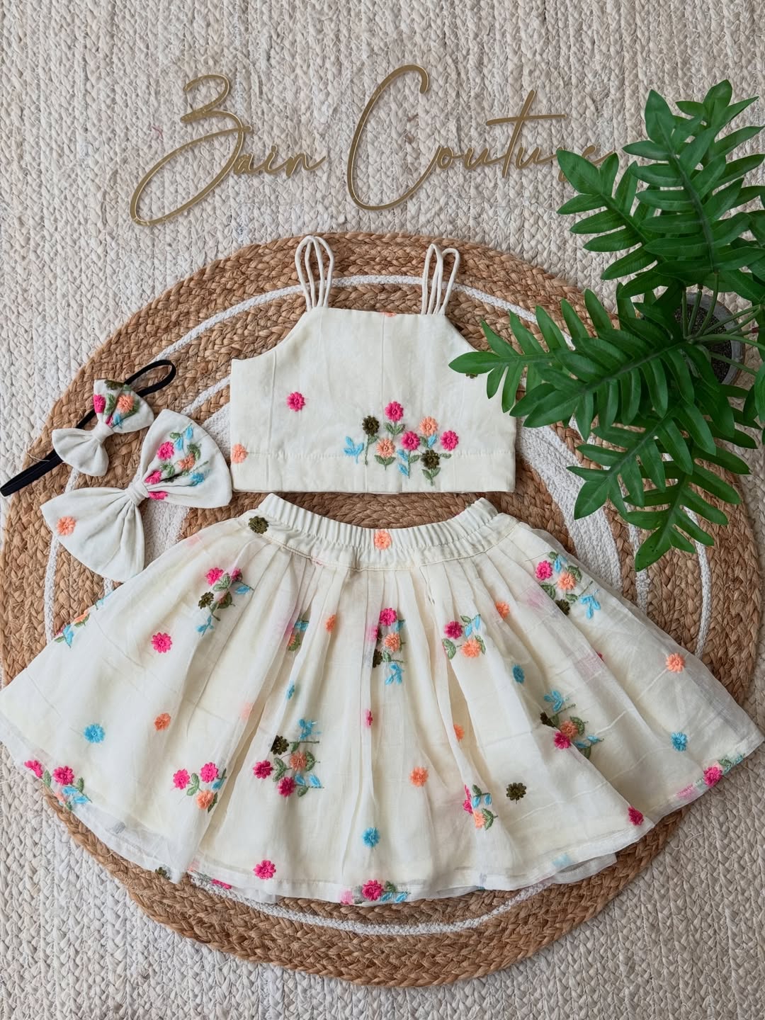 Multi Flowers Bloom Belle Embroidered Skirt & Top