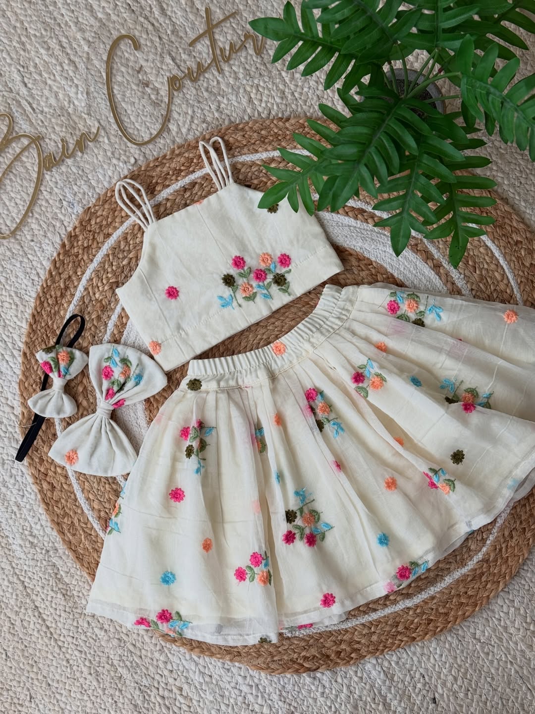 Multi Flowers Bloom Belle Embroidered Skirt & Top