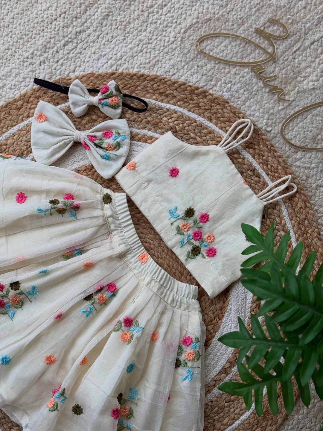 Multi Flowers Bloom Belle Embroidered Skirt & Top