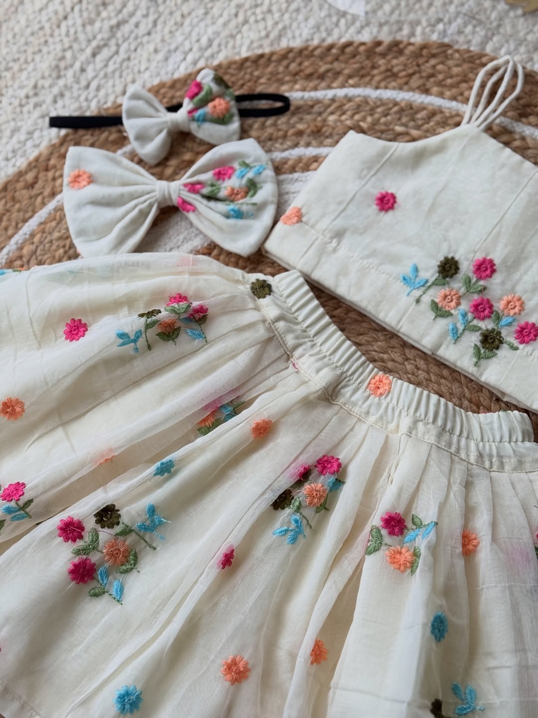 Multi Flowers Bloom Belle Embroidered Skirt & Top