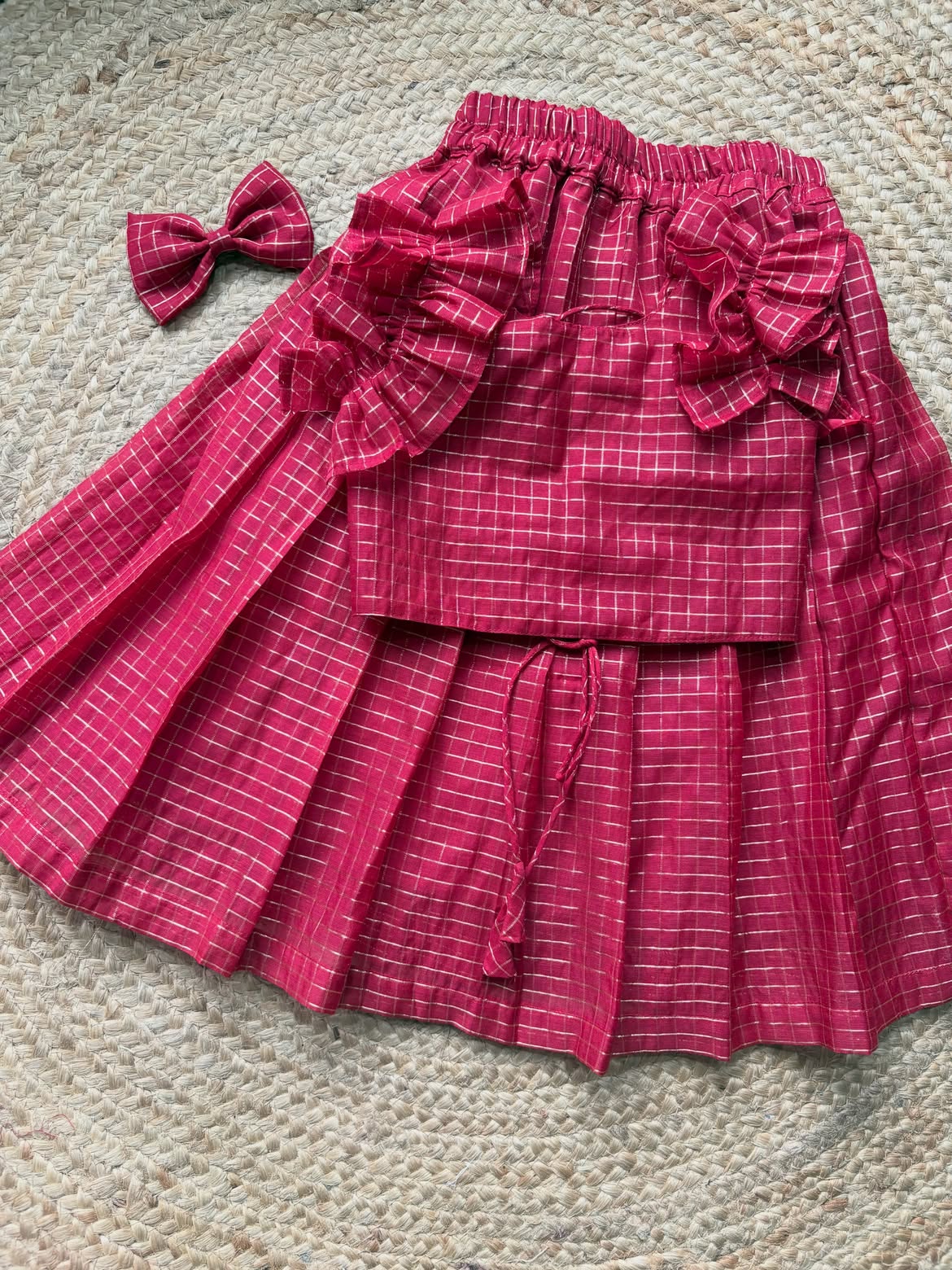 Berry Plaid Bow Detail Girls Co-ord Set