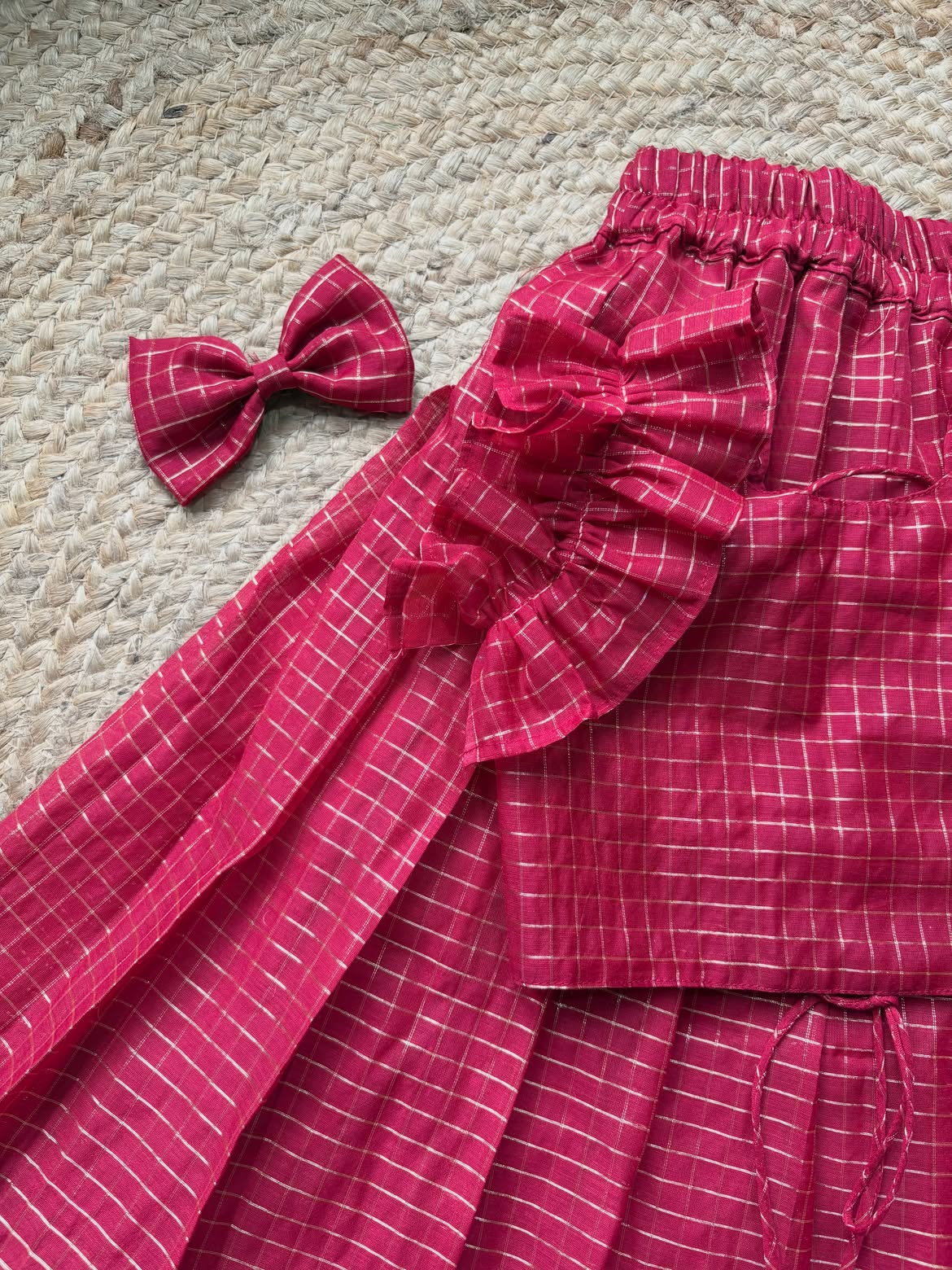 Berry Plaid Bow Detail Girls Co-ord Set