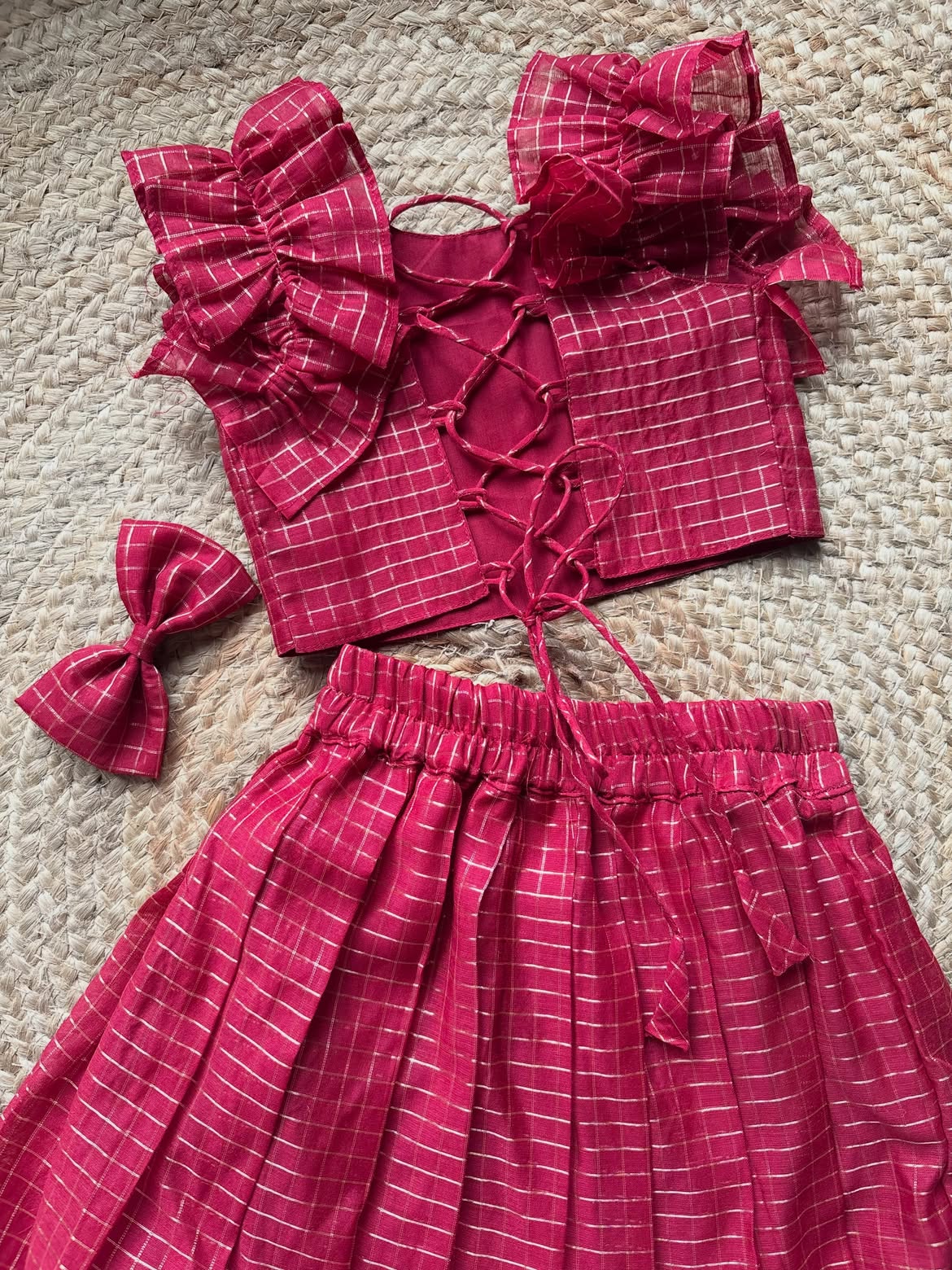 Berry Plaid Bow Detail Girls Co-ord Set