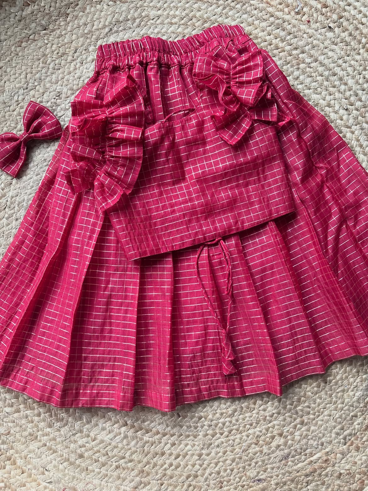 Berry Plaid Bow Detail Girls Co-ord Set