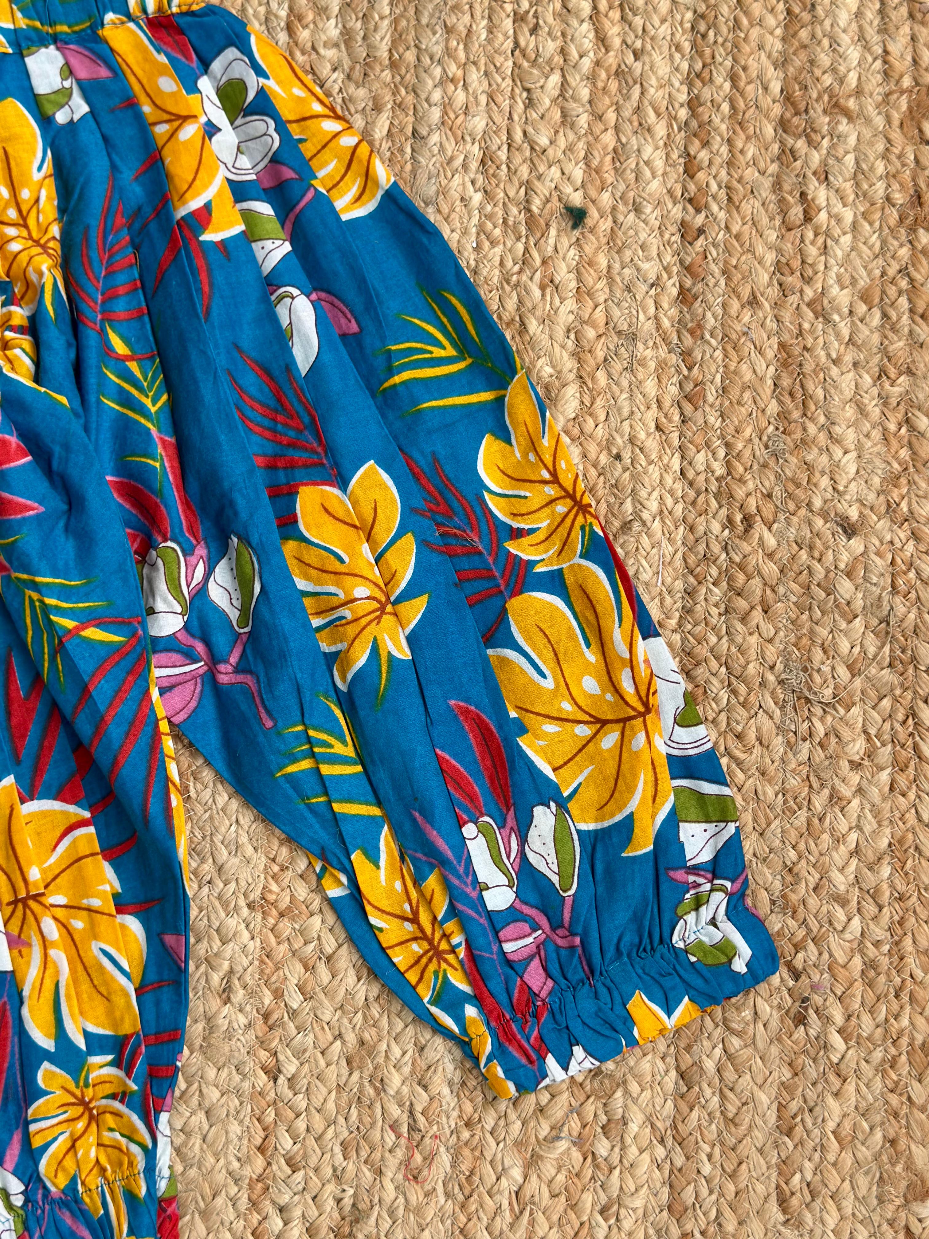 Girls Floral Co-Ord Set – Blue One Shoulder Top with Dhoti Pants
