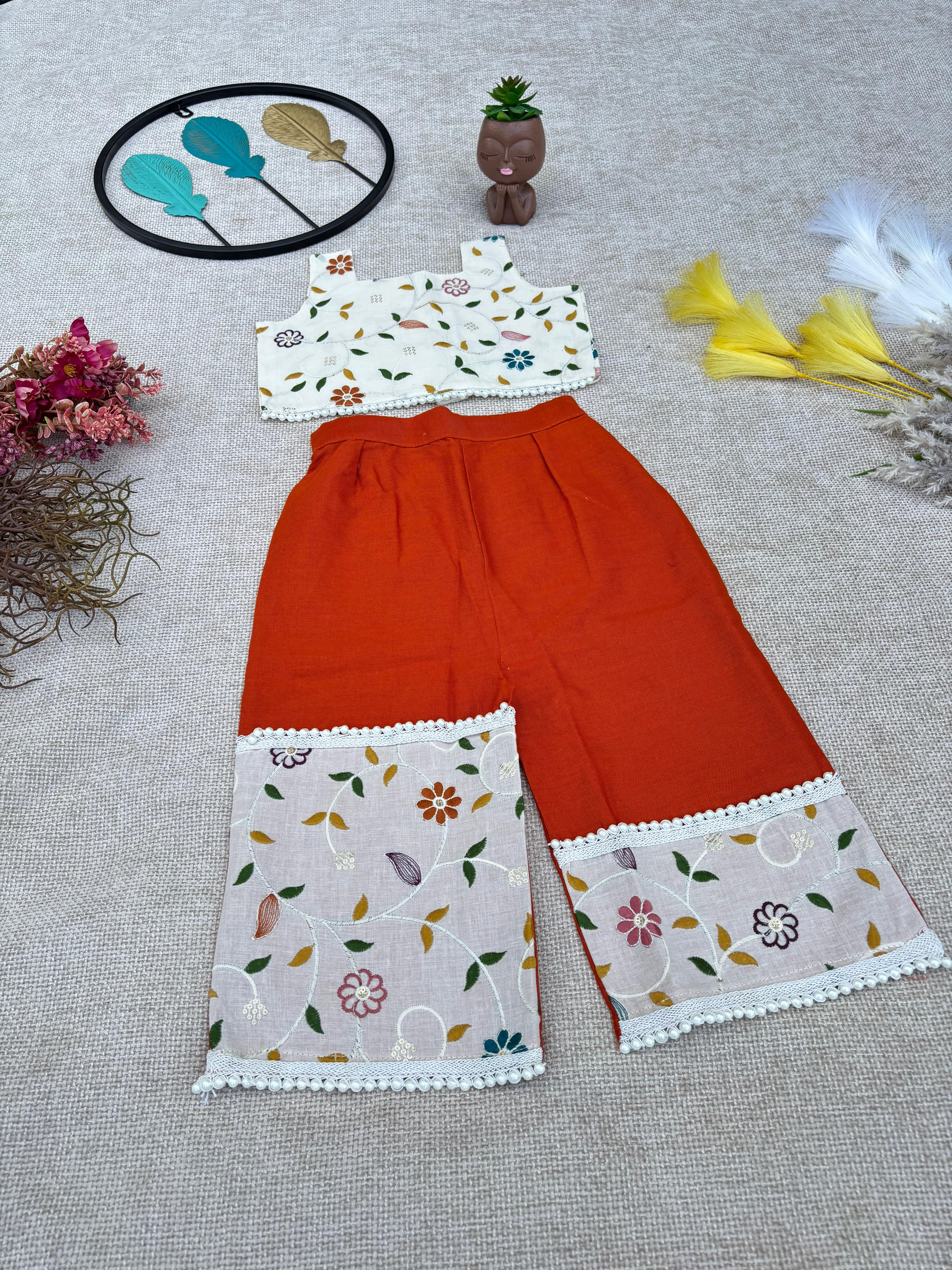 Floral Embroidered Crop Top & Palazzo Set