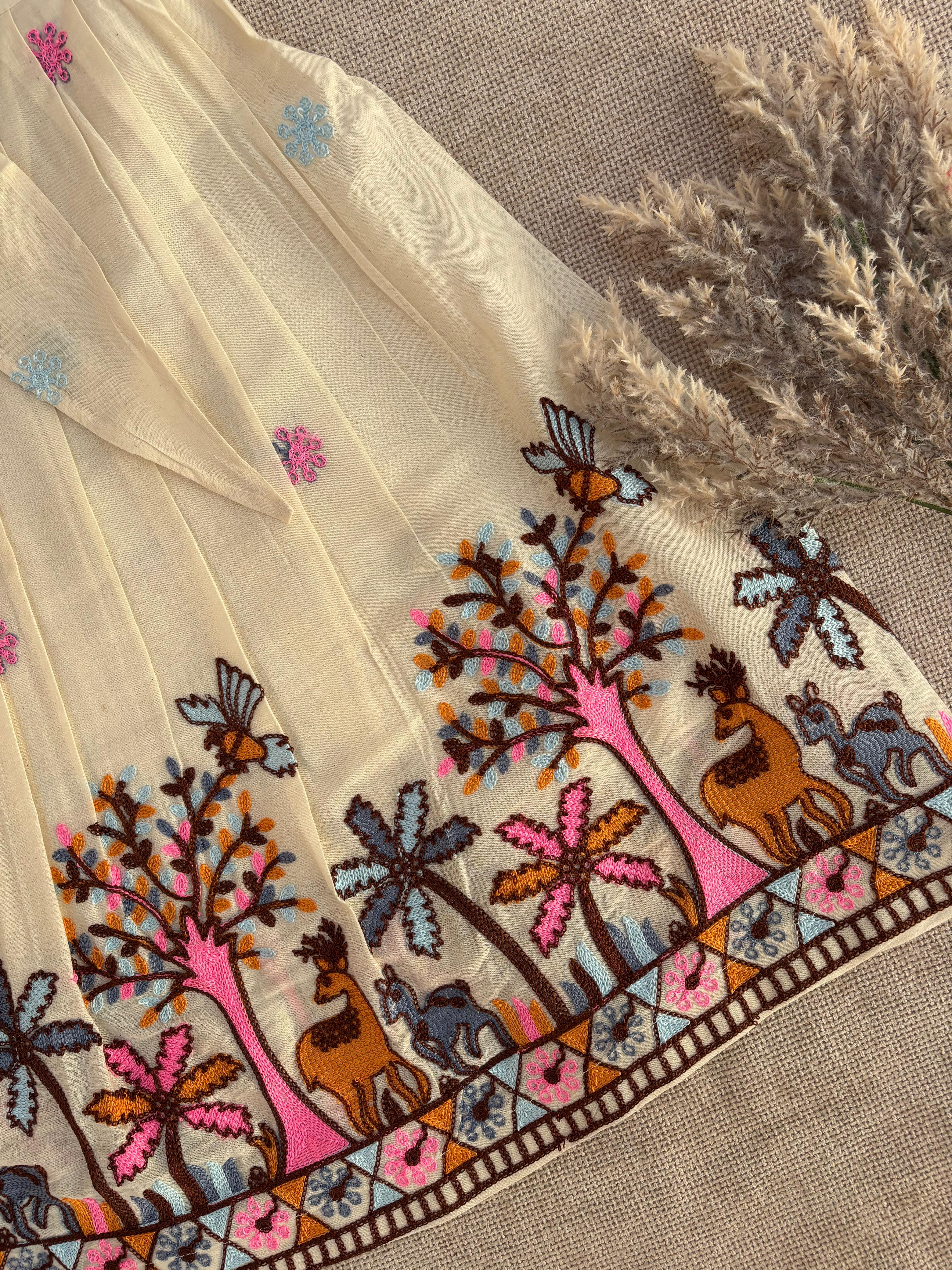 Ivory Embroidered Lehenga Set with Nature Motifs
