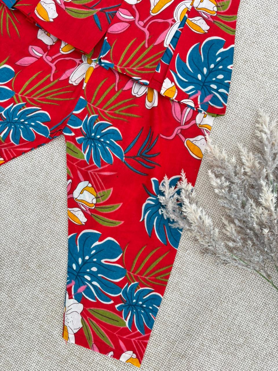 Girls’ Floral Printed Peplum Top with Pant Set