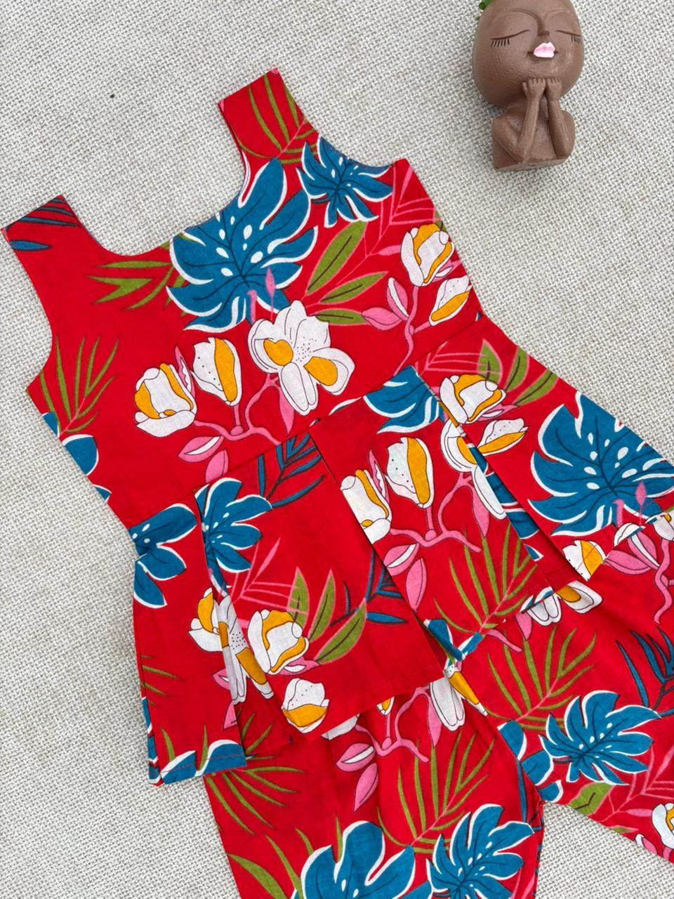 Girls’ Floral Printed Peplum Top with Pant Set