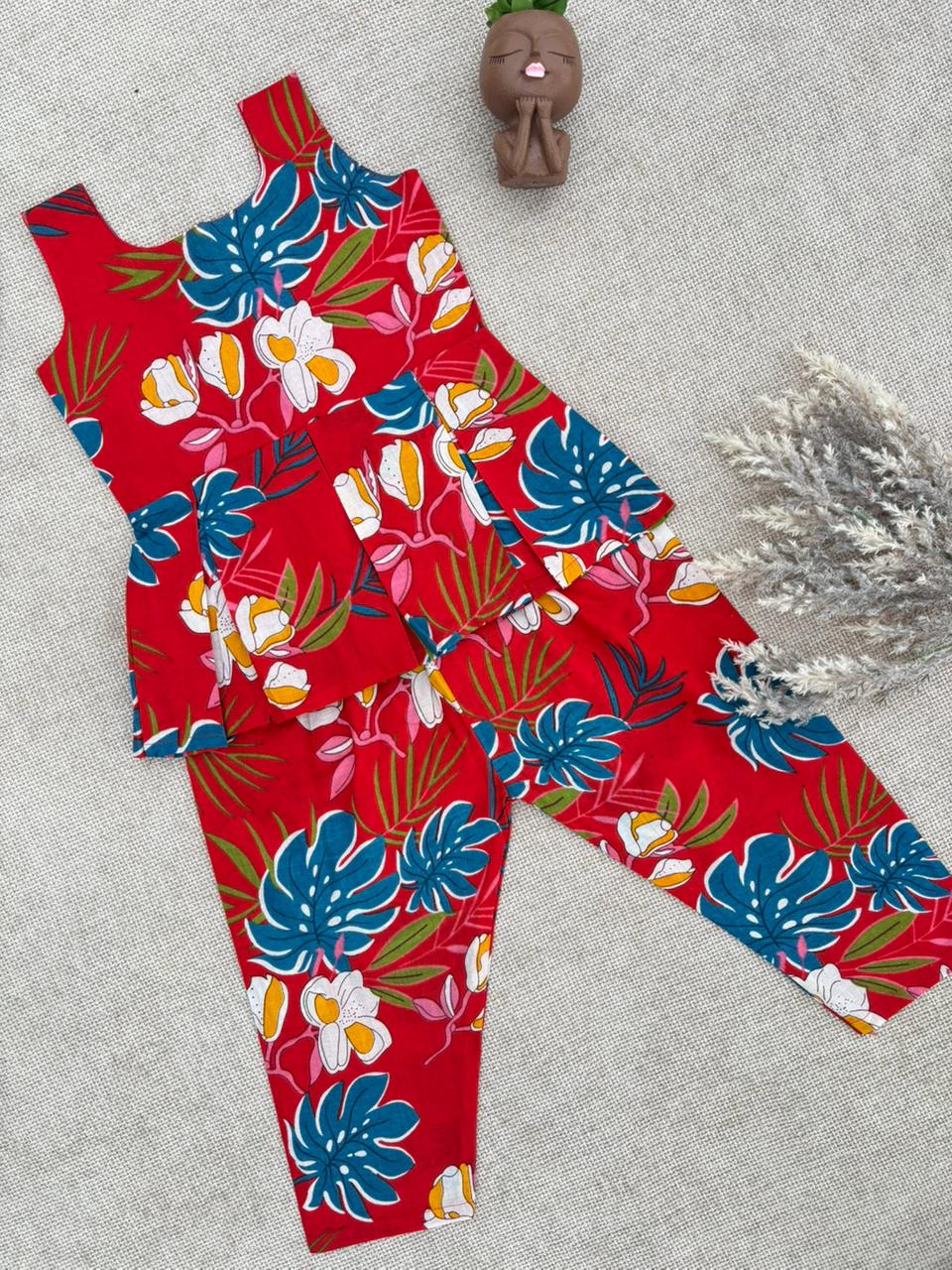 Girls’ Floral Printed Peplum Top with Pant Set