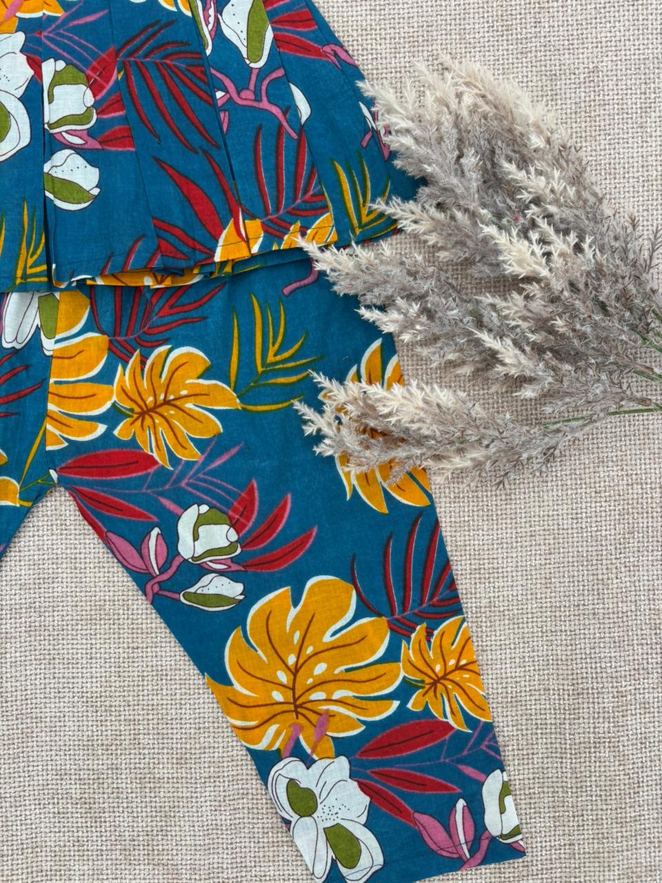Girls’ Floral Printed Peplum Top with Pant Set