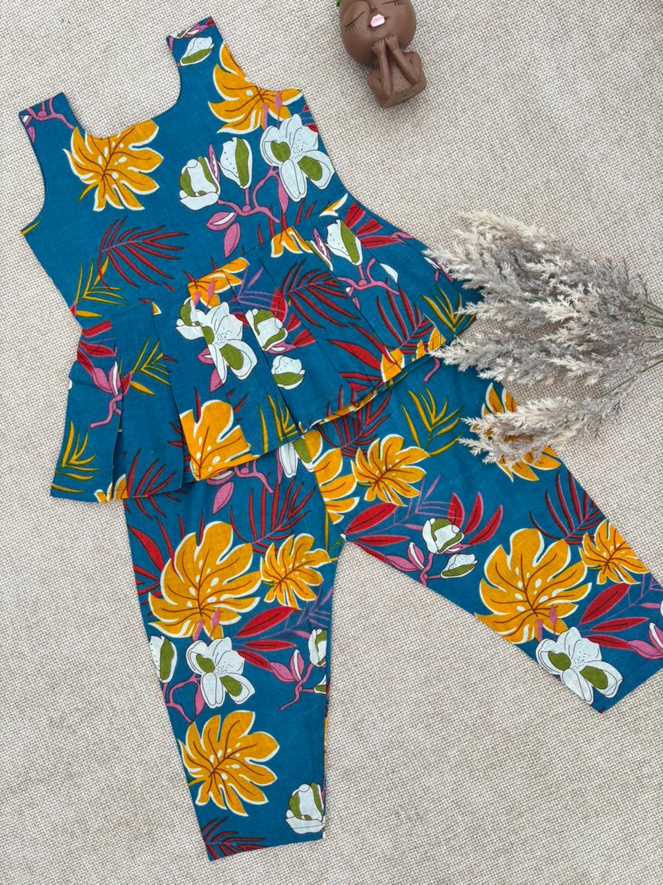 Girls’ Floral Printed Peplum Top with Pant Set