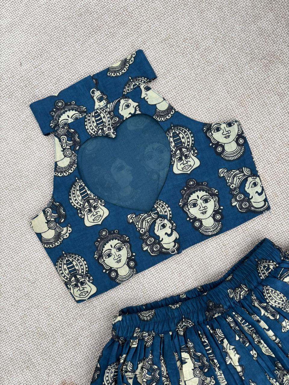 Girls’ Ethnic Printed Crop Top with Flared Skirt