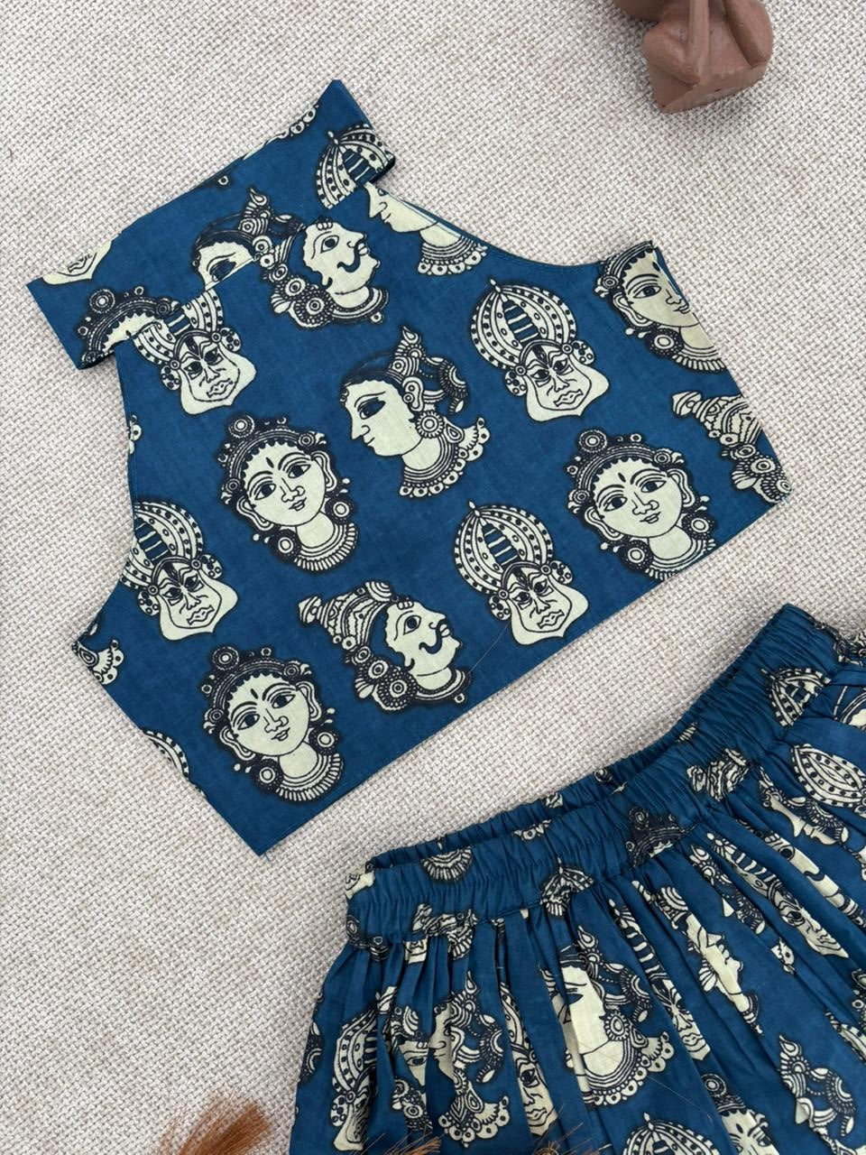 Girls’ Ethnic Printed Crop Top with Flared Skirt