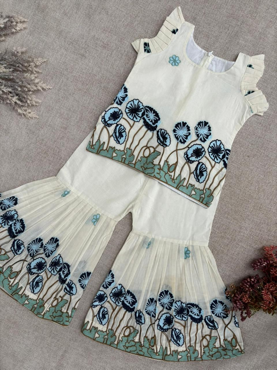 Blue Bloom Pour Cotton Kids Palazzo Set