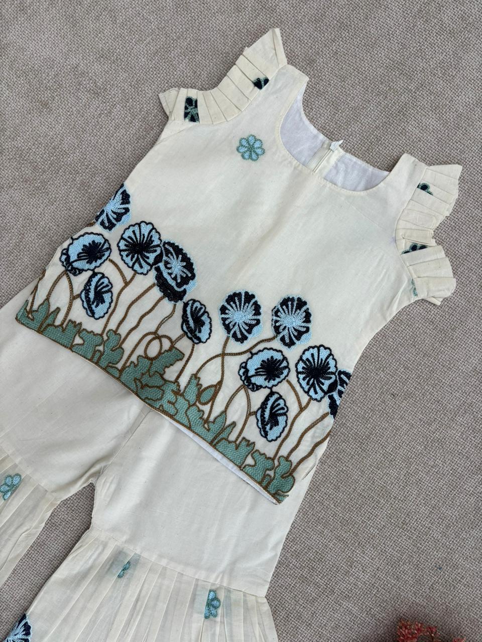 Blue Bloom Pour Cotton Kids Palazzo Set