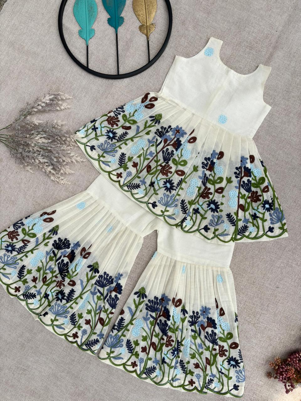 Leafy Grace Pour Cotton Kids Palazzo Set