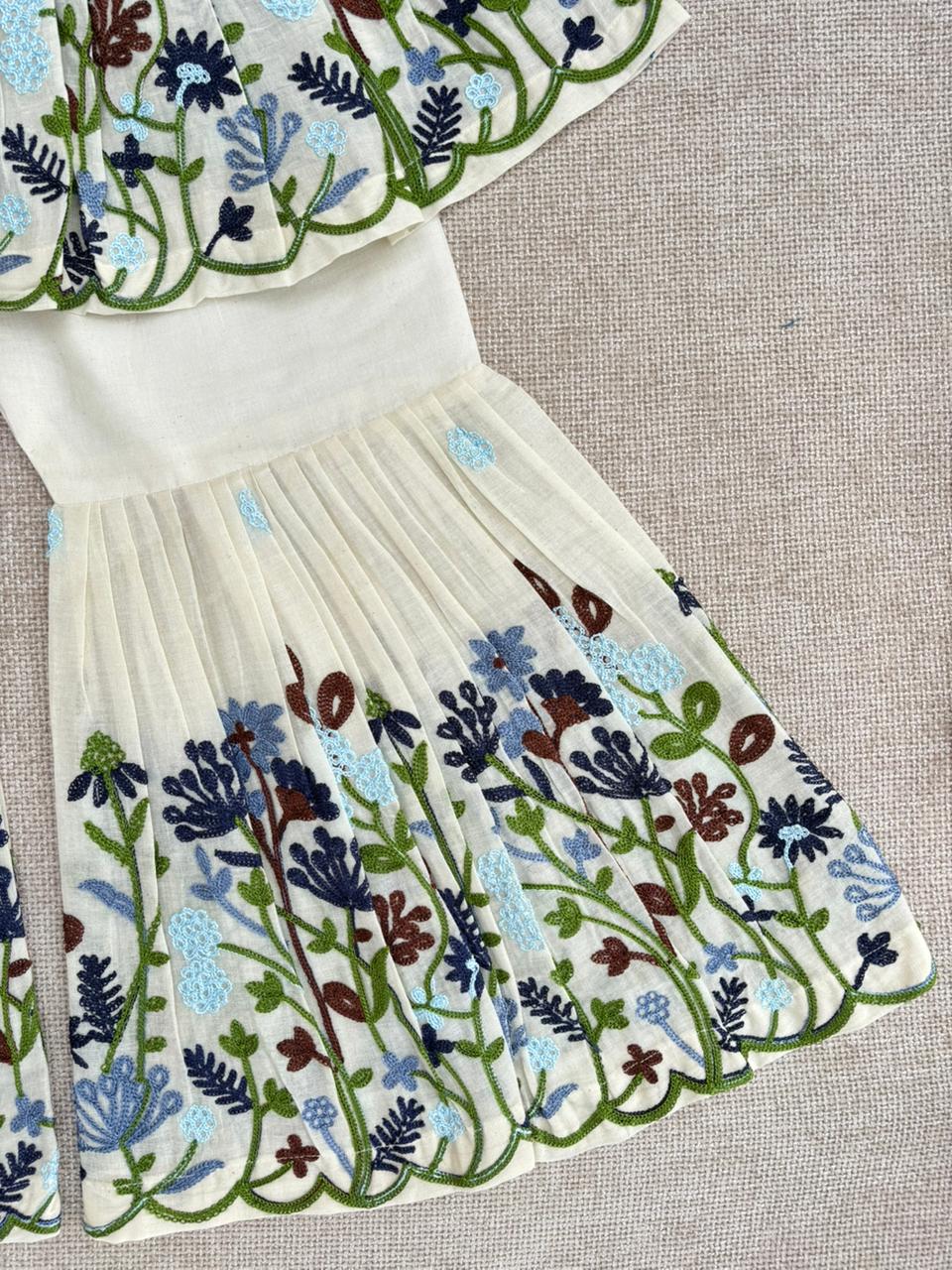 Leafy Grace Pour Cotton Kids Palazzo Set