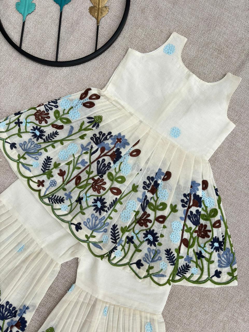 Leafy Grace Pour Cotton Kids Palazzo Set
