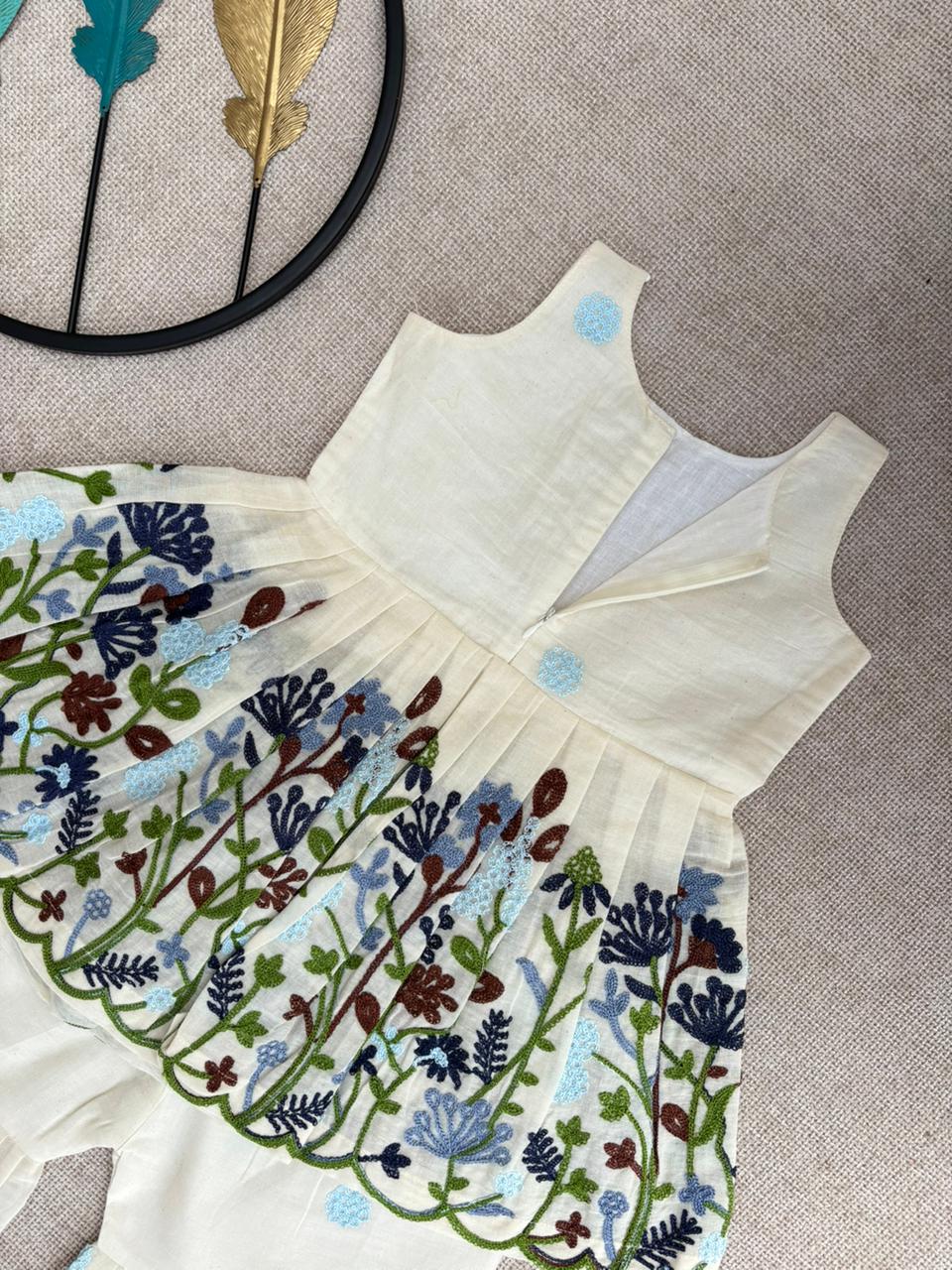 Leafy Grace Pour Cotton Kids Palazzo Set