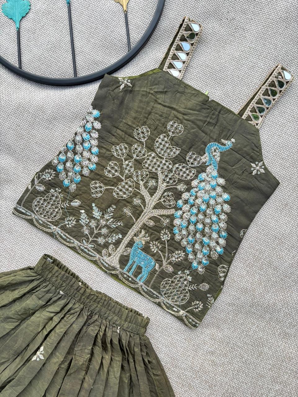 Royal Peacock Gold Crush Kids Lehenga Choli Set