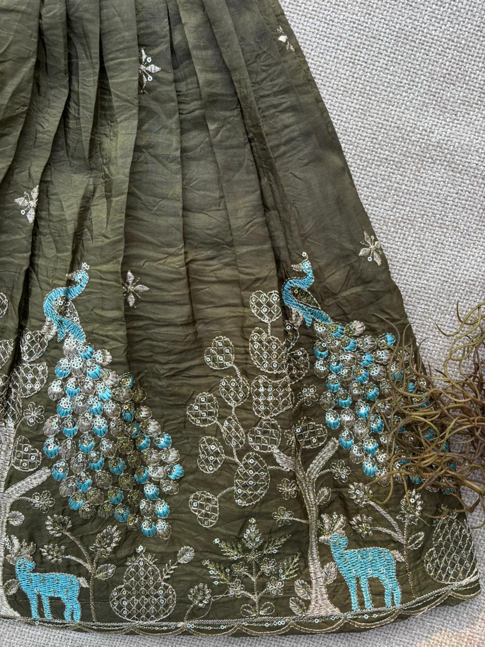 Royal Peacock Gold Crush Kids Lehenga Choli Set