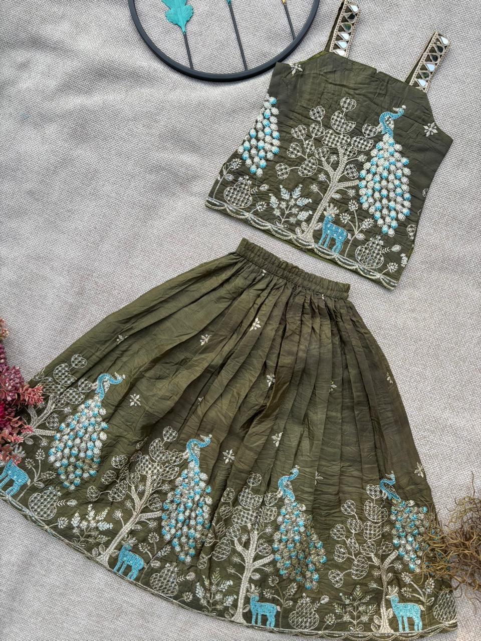 Royal Peacock Gold Crush Kids Lehenga Choli Set