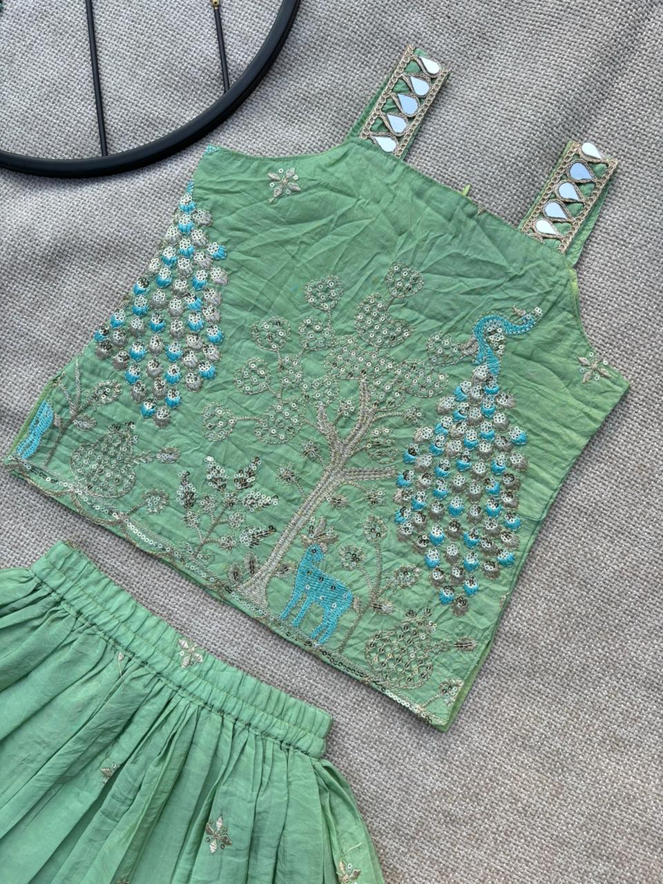 Royal Peacock Gold Crush Kids Lehenga Choli Set