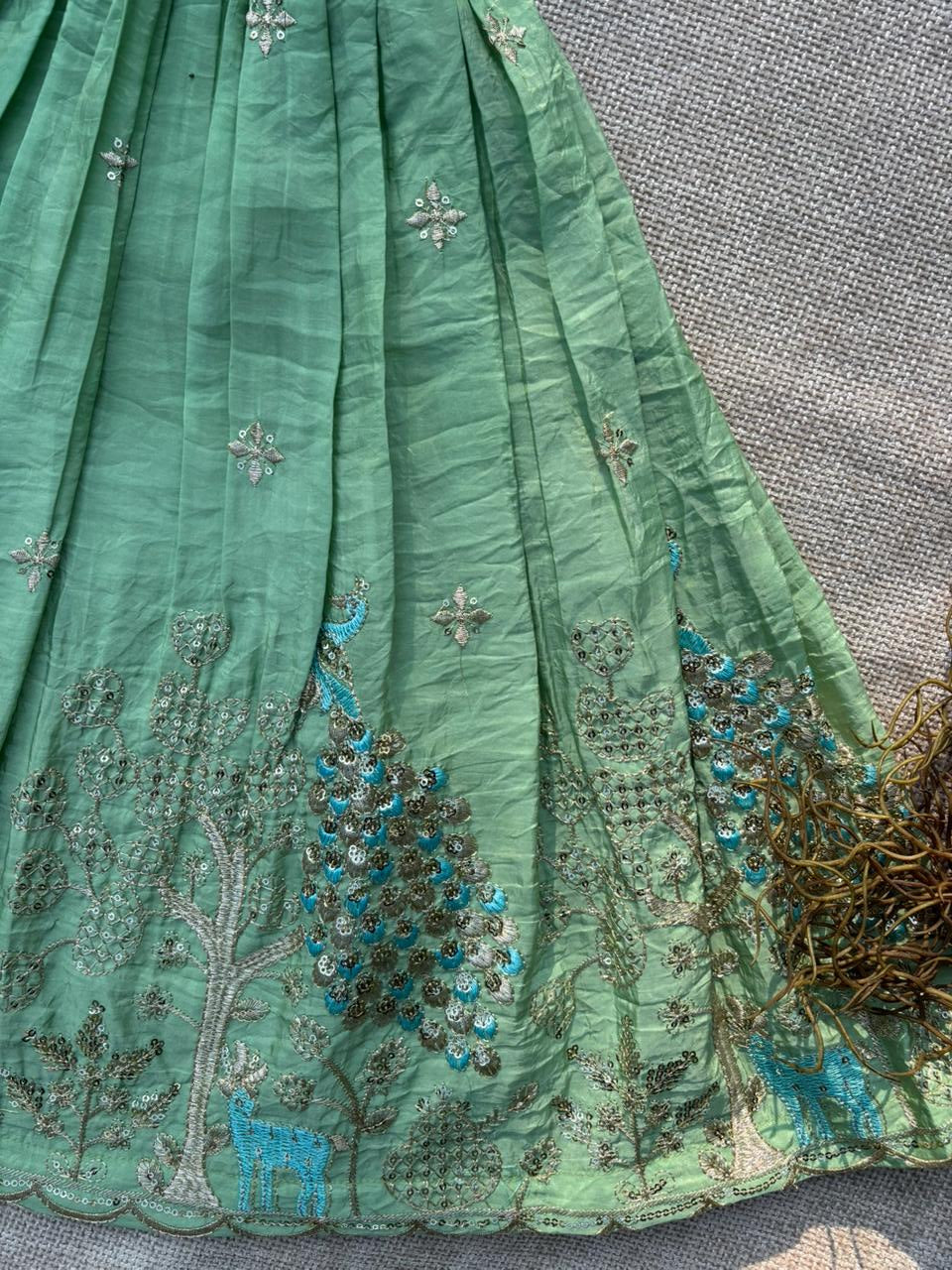 Royal Peacock Gold Crush Kids Lehenga Choli Set