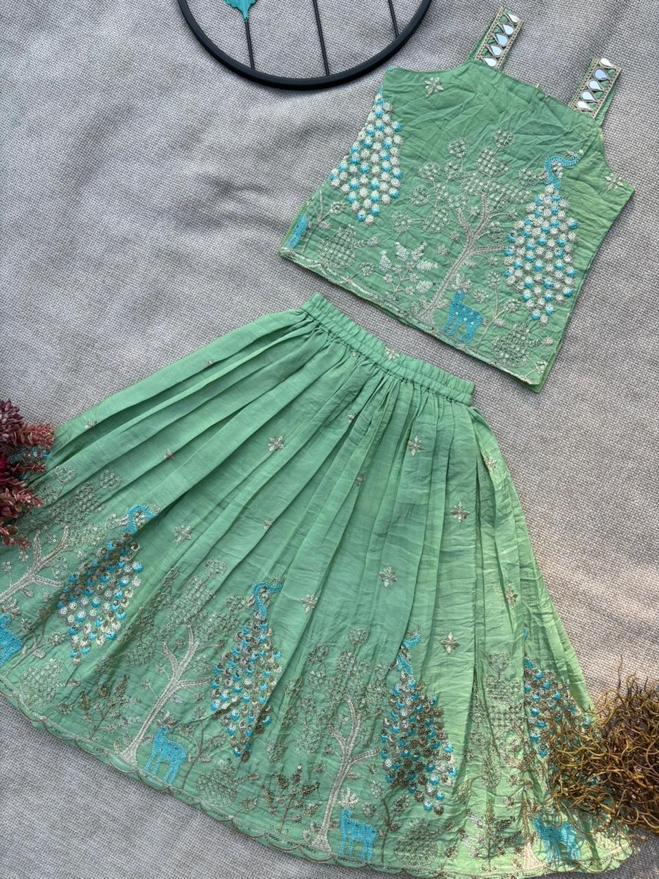 Royal Peacock Gold Crush Kids Lehenga Choli Set