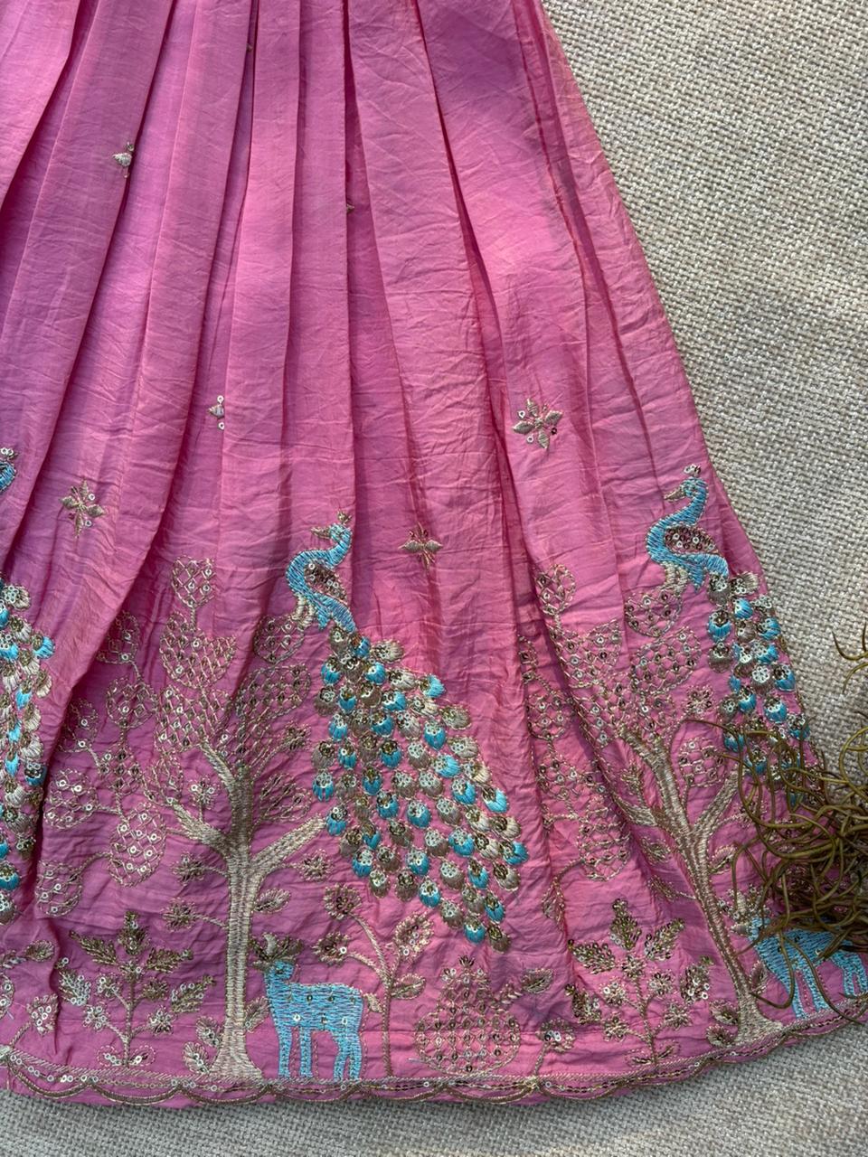 Royal Peacock Gold Crush Kids Lehenga Choli Set